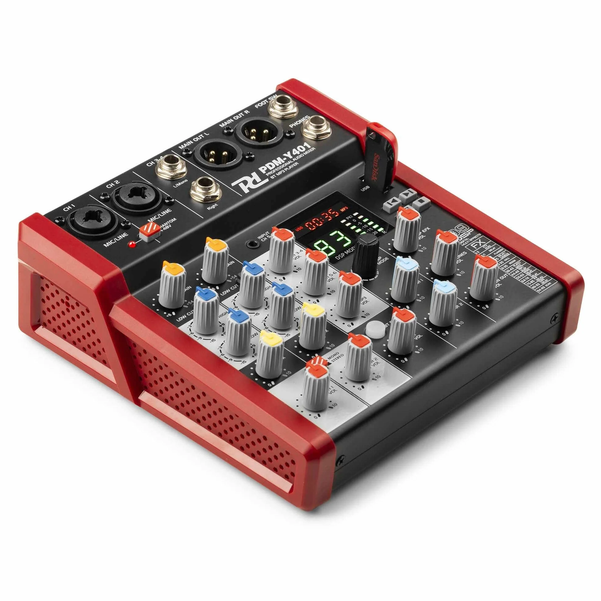 Power Dynamics PDM-Y401 Console de Mixage 4 Canaux Bluetooth 48V USB MP3 DJ Studio
