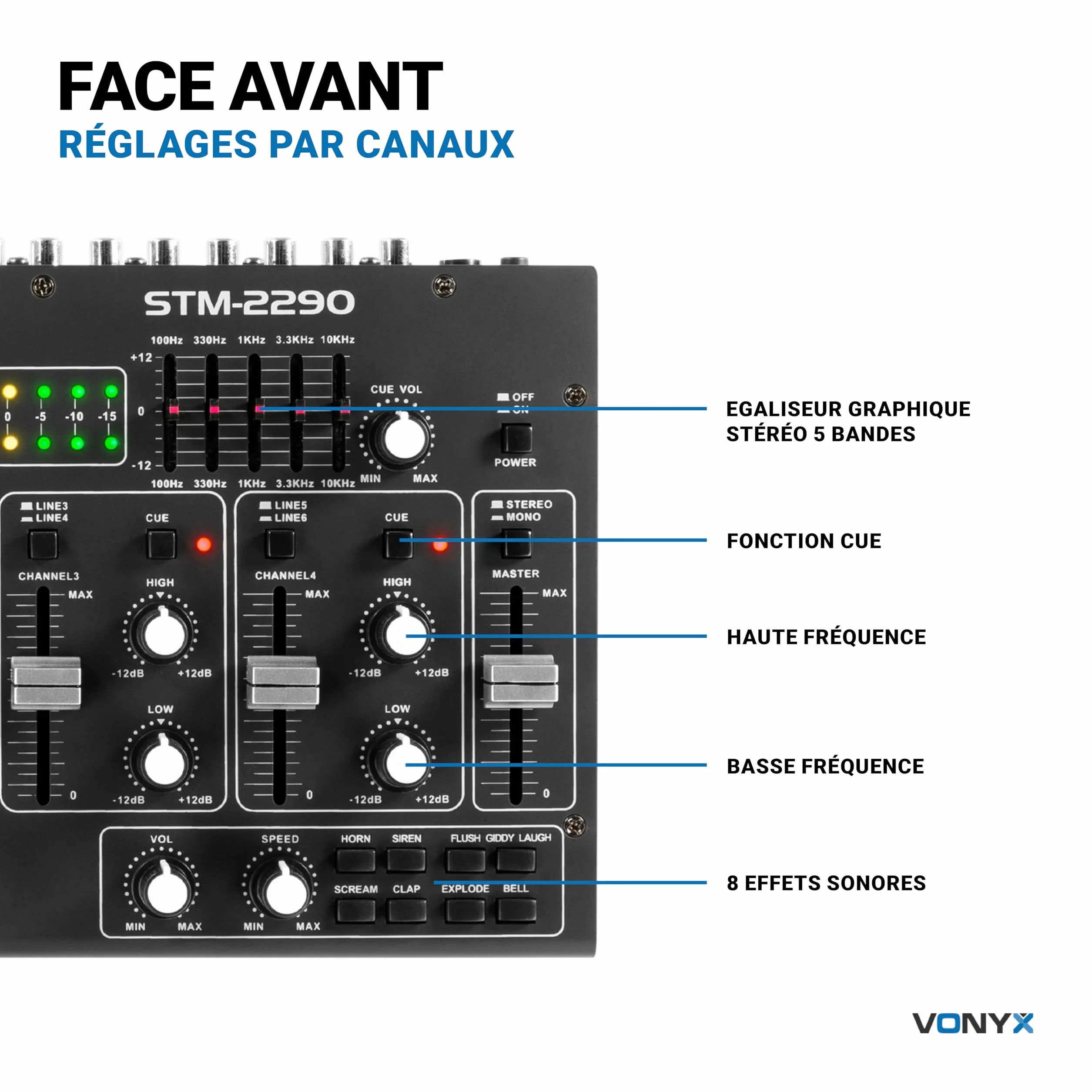 Vonyx STM2290 Table de Mixage DJ 8 Canaux Bluetooth USB Entrée Micro Sortie Casque