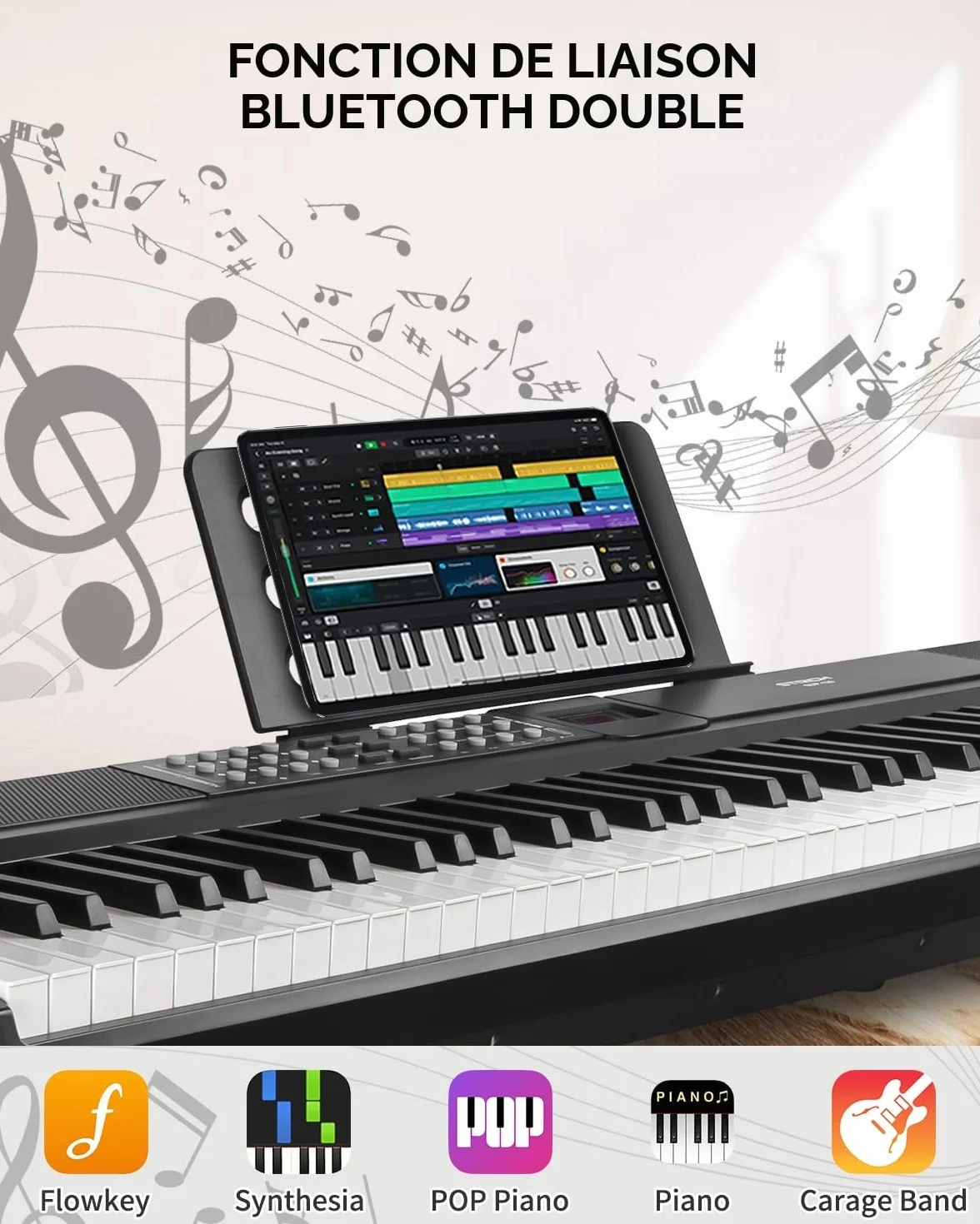 STRICH Piano électrique 88 touches lesté avec pédale de soutien, mécanisme martelé, 2 haut-parleurs 15 W, USB MIDI/sans fil, SDP