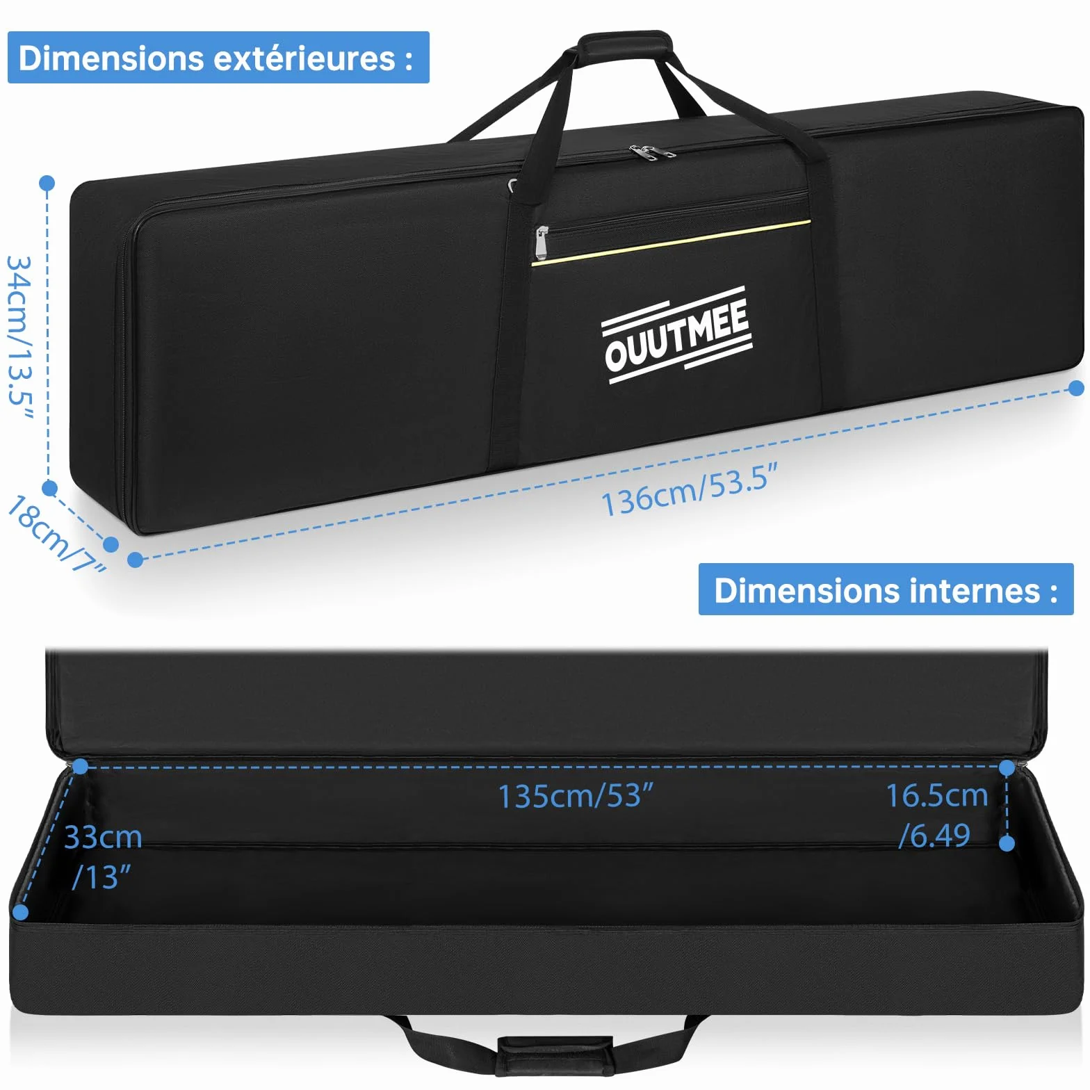 OUUTMEE Housse pour Clavier 88 Touches, Sac de Transport en Tissu Oxford 600D 10MM Rembourré Noir