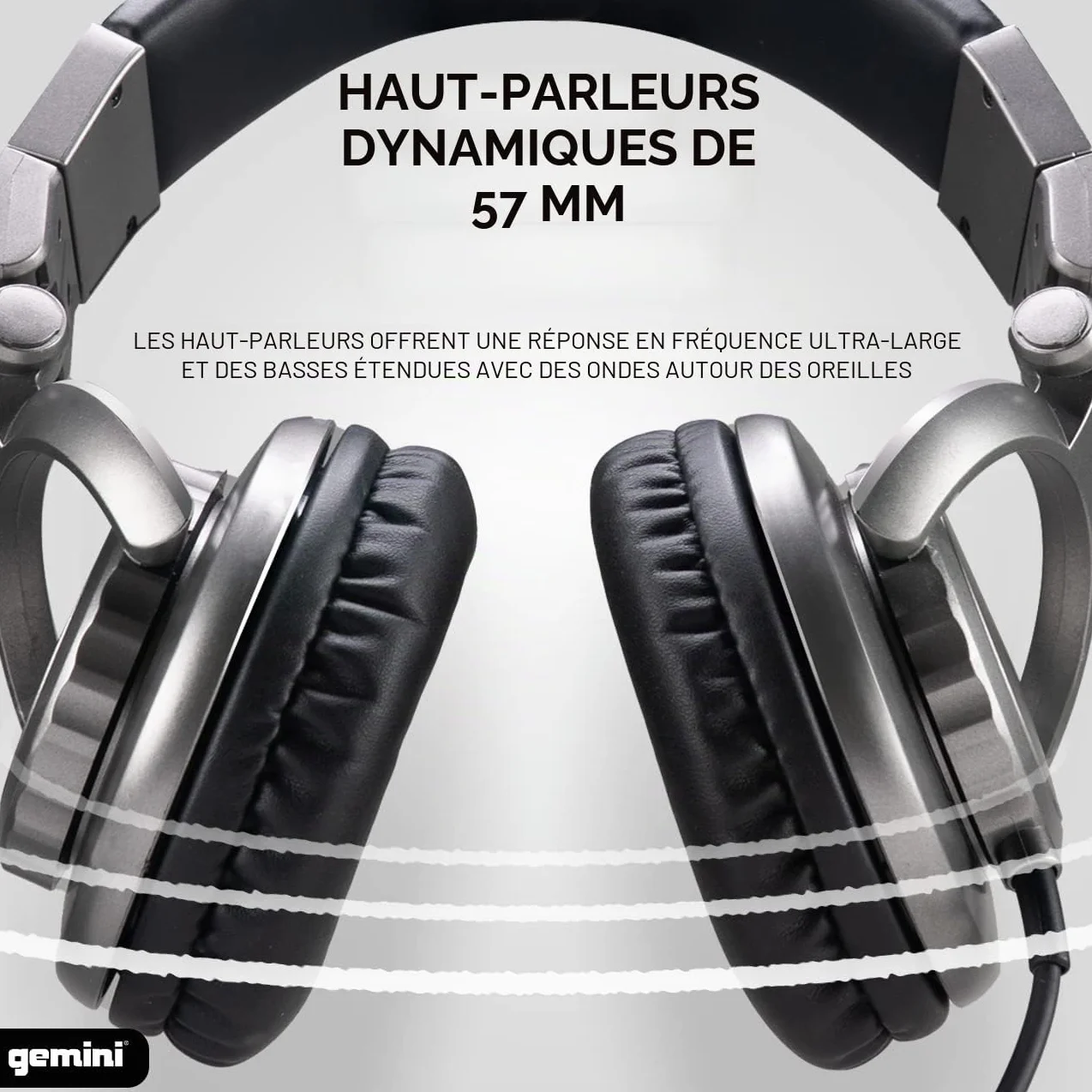 Gemini Sound DJX-500 Casque DJ Professionnel Fermé Filaire Oreillettes pivotables 90° 180° Transducteurs 57mm
