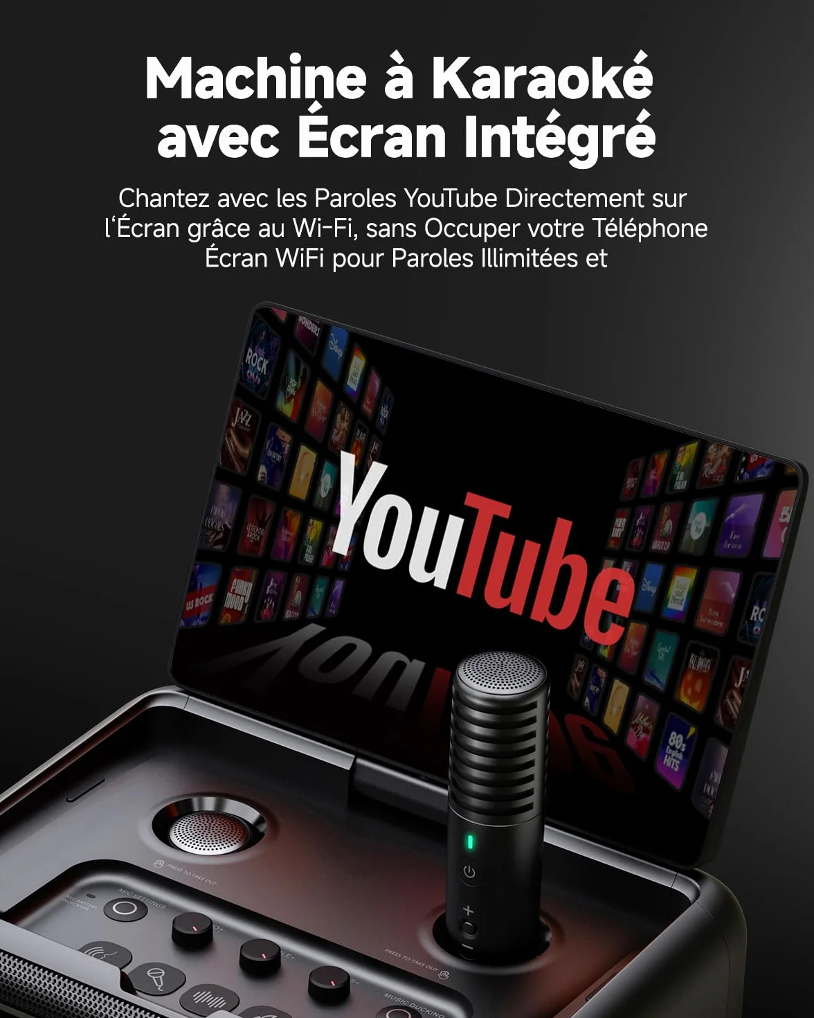 Karaoké Adulte avec Écran, Haut-Parleur Bluetooth Portable avec 2 Microphones sans Fil, Lumières LED pour Fêtes Break X2 Noir