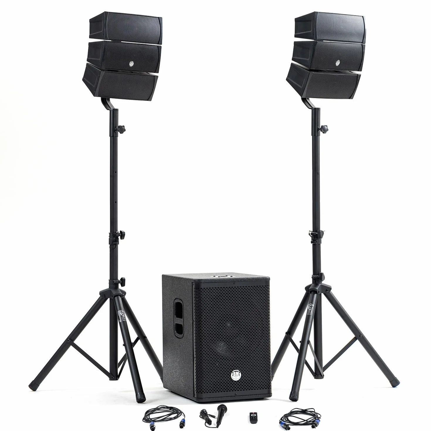 BM Bmsonic BMS-12-ARRAY-BT MKII Pack Sonorisation DJ Complet 1000W Enceintes Sat Caisson 31cm USB Bluetooth