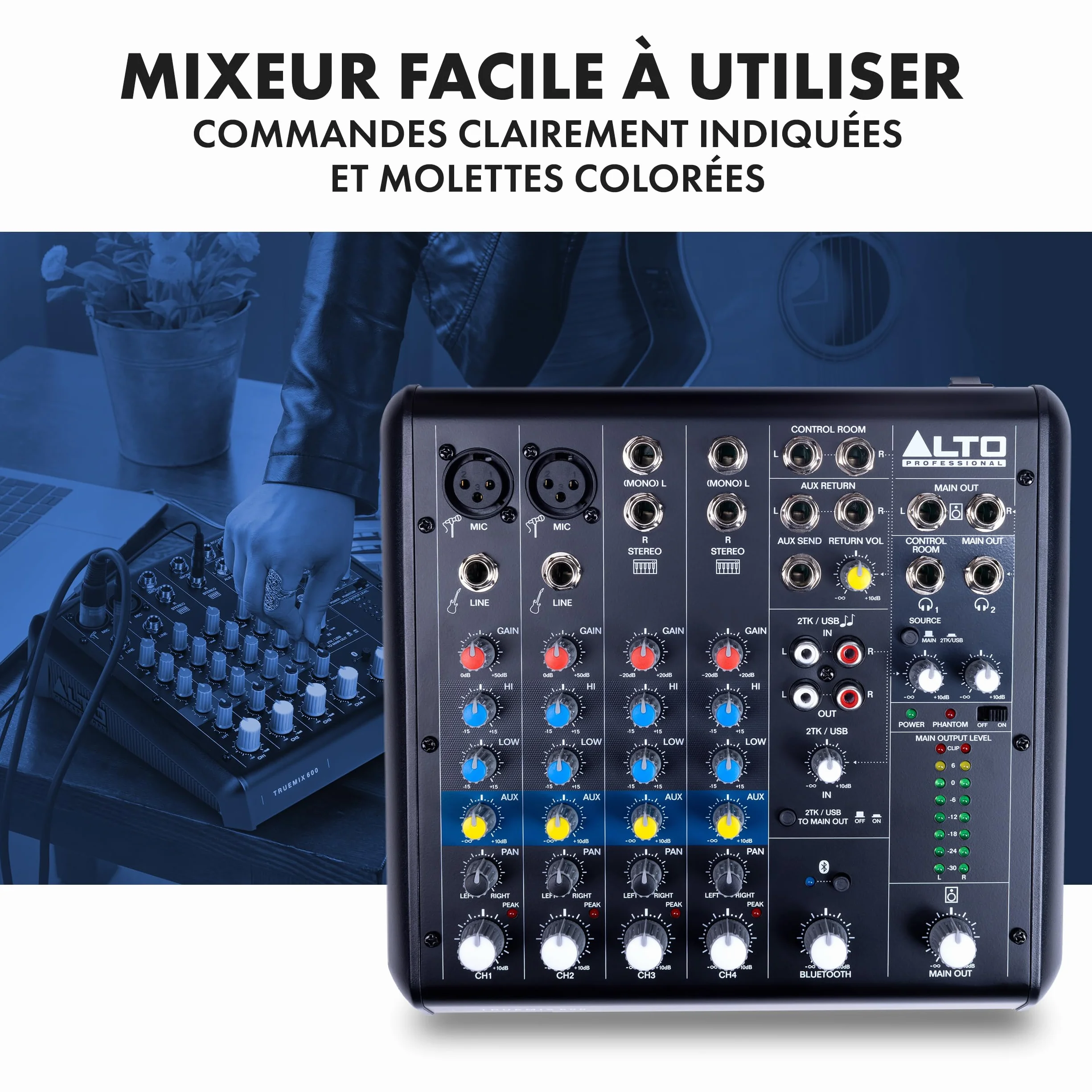 ALTO TrueMix 600 Mixeur Audio 2 Entrées Micro XLR Interface Audio USB Bluetooth Podcasts Concerts Enregistrements DJ