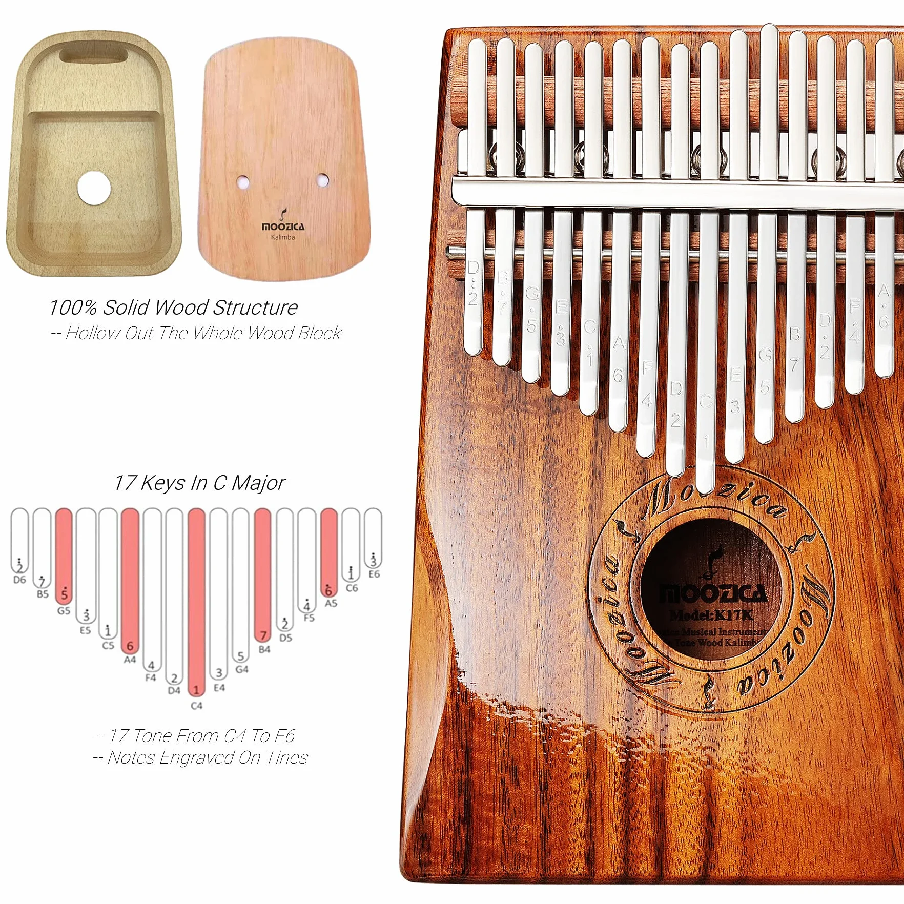 Kalimba 17 touches Moozica K17K Professionnel Instrument de Musique