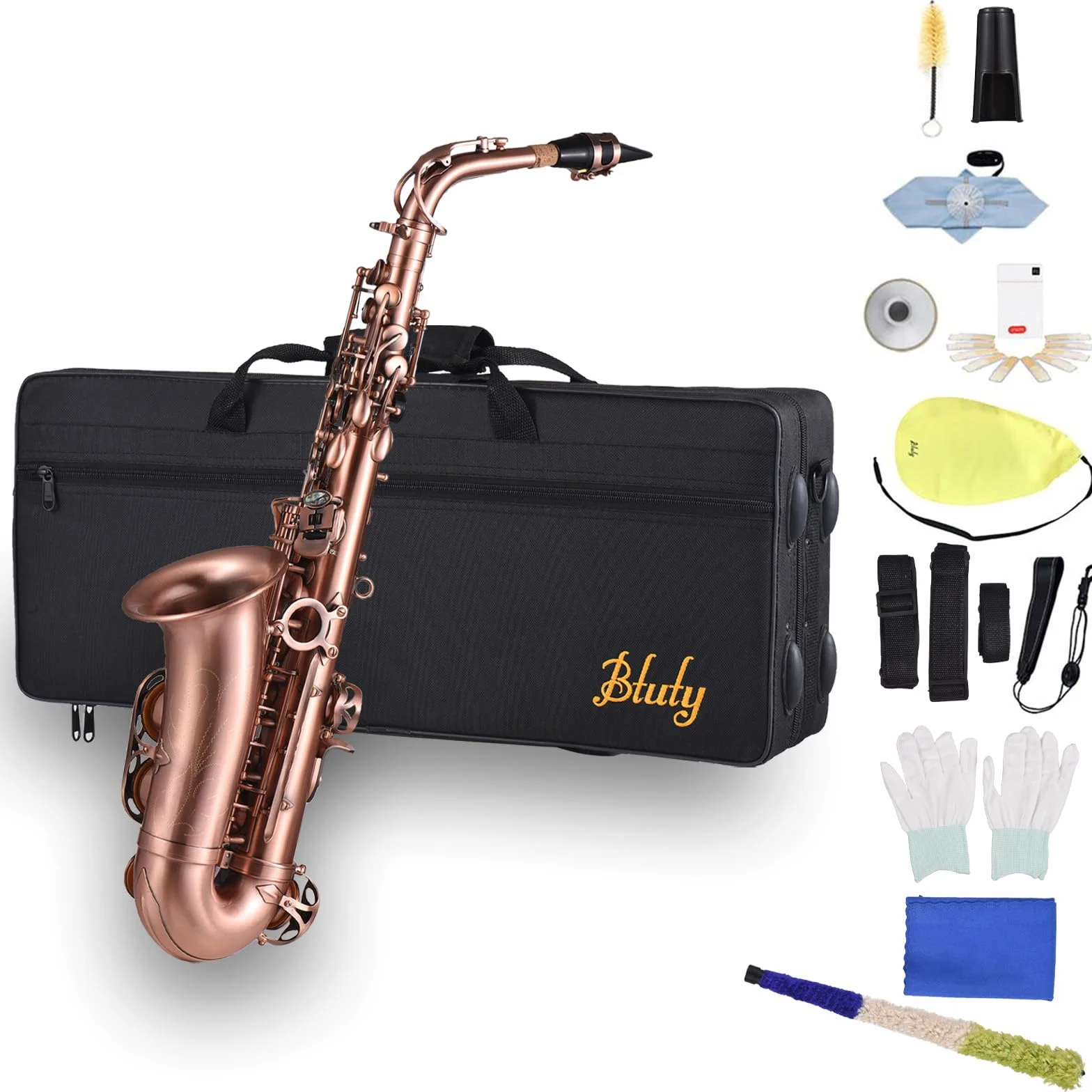 Saxophone alto E-Flat Red Bronze F# incrustations clés coquille d'ormeau coussinets cuir résistant eau étui gants chiffon nettoyage sangles brosse