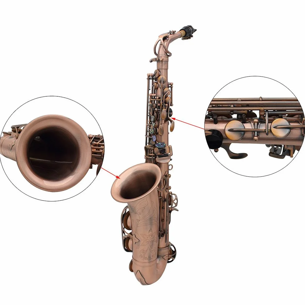 Saxophone alto en forme de coquille d'ormeau avec étui et gants de nettoyage (Rouge brun)
