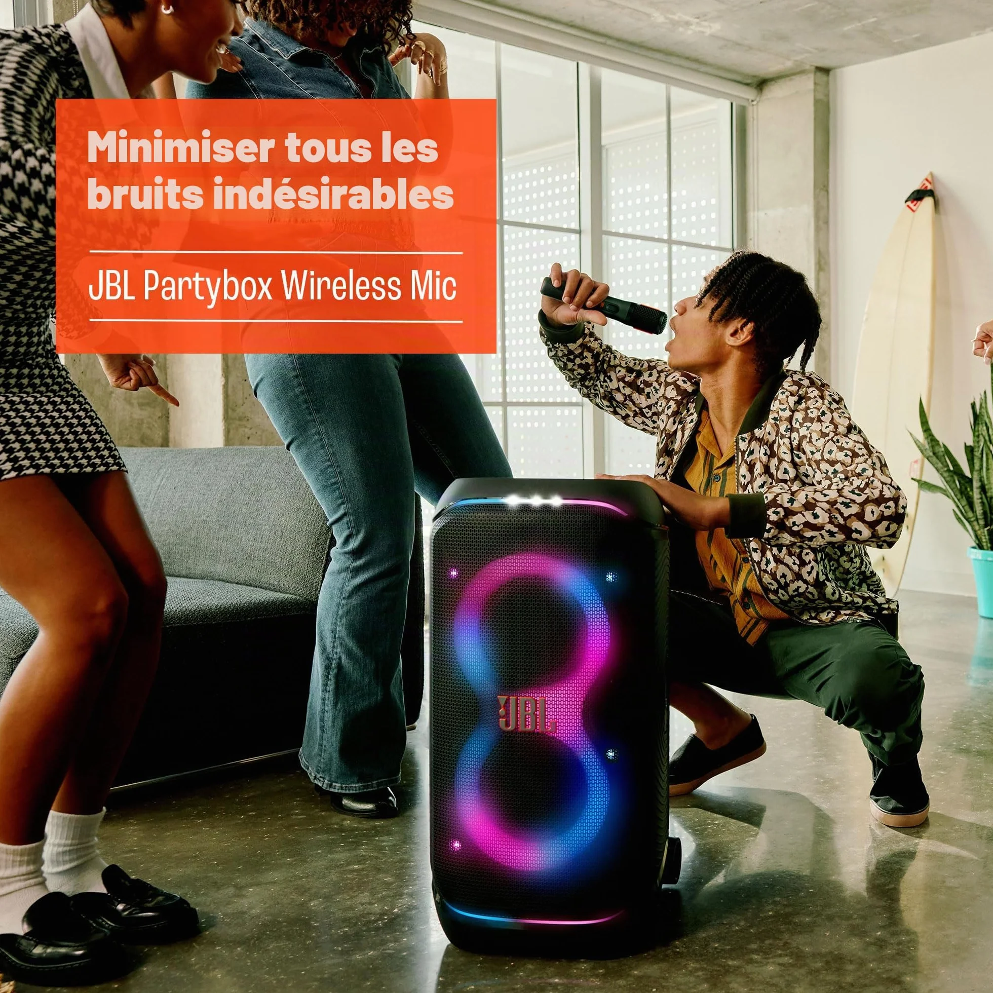 JBL PartyBox Microphone sans Fil 2 Microphones numériques Batterie Rechargeable 20 Heures 700 mAh Voix Claire Son Net Connexion 2,4 GHz