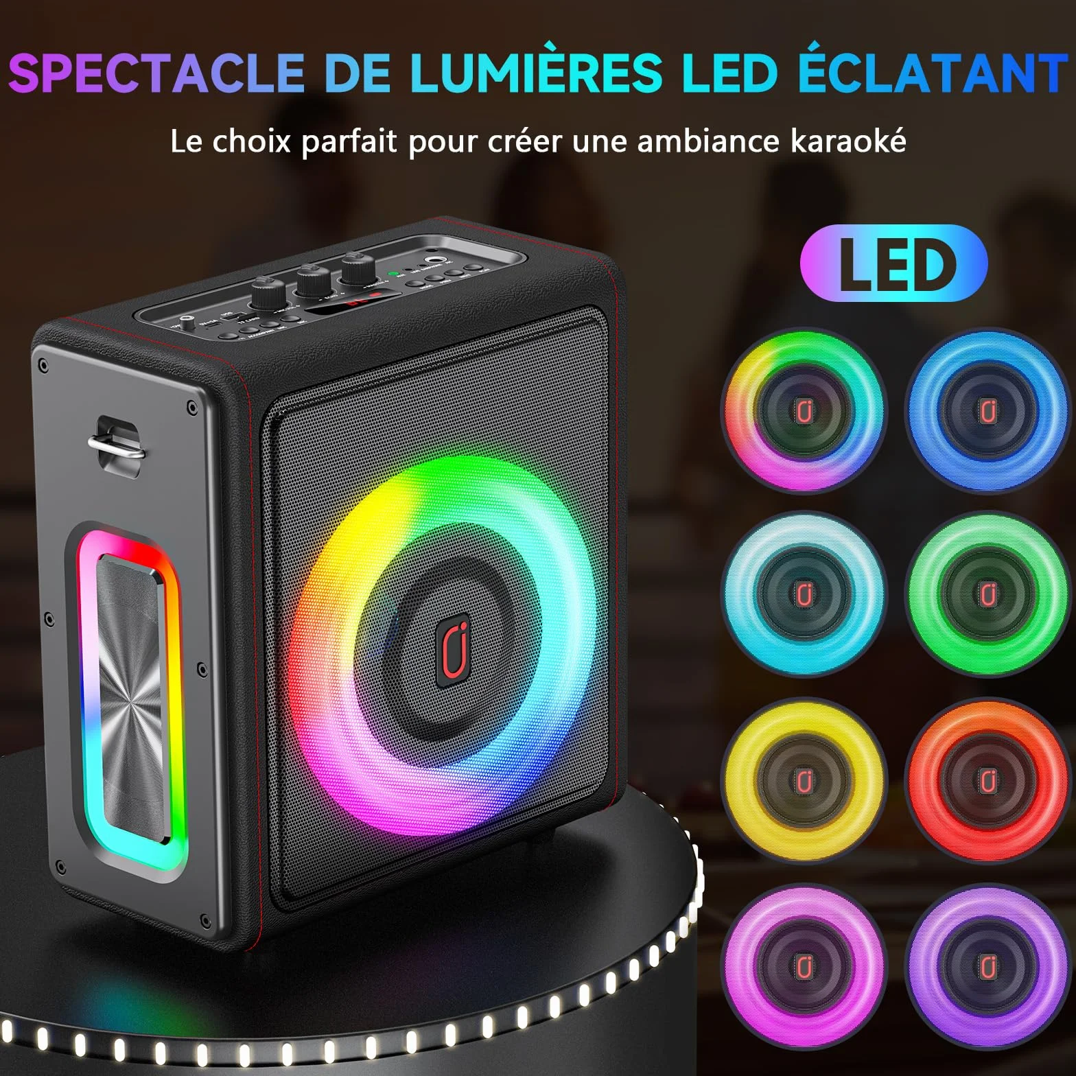 Enceinte karaoké Bluetooth 5.3 Portable 120W avec 2 Micros sans Fil, Système PA avec Correction de Tonalité & Réglage d'Écho