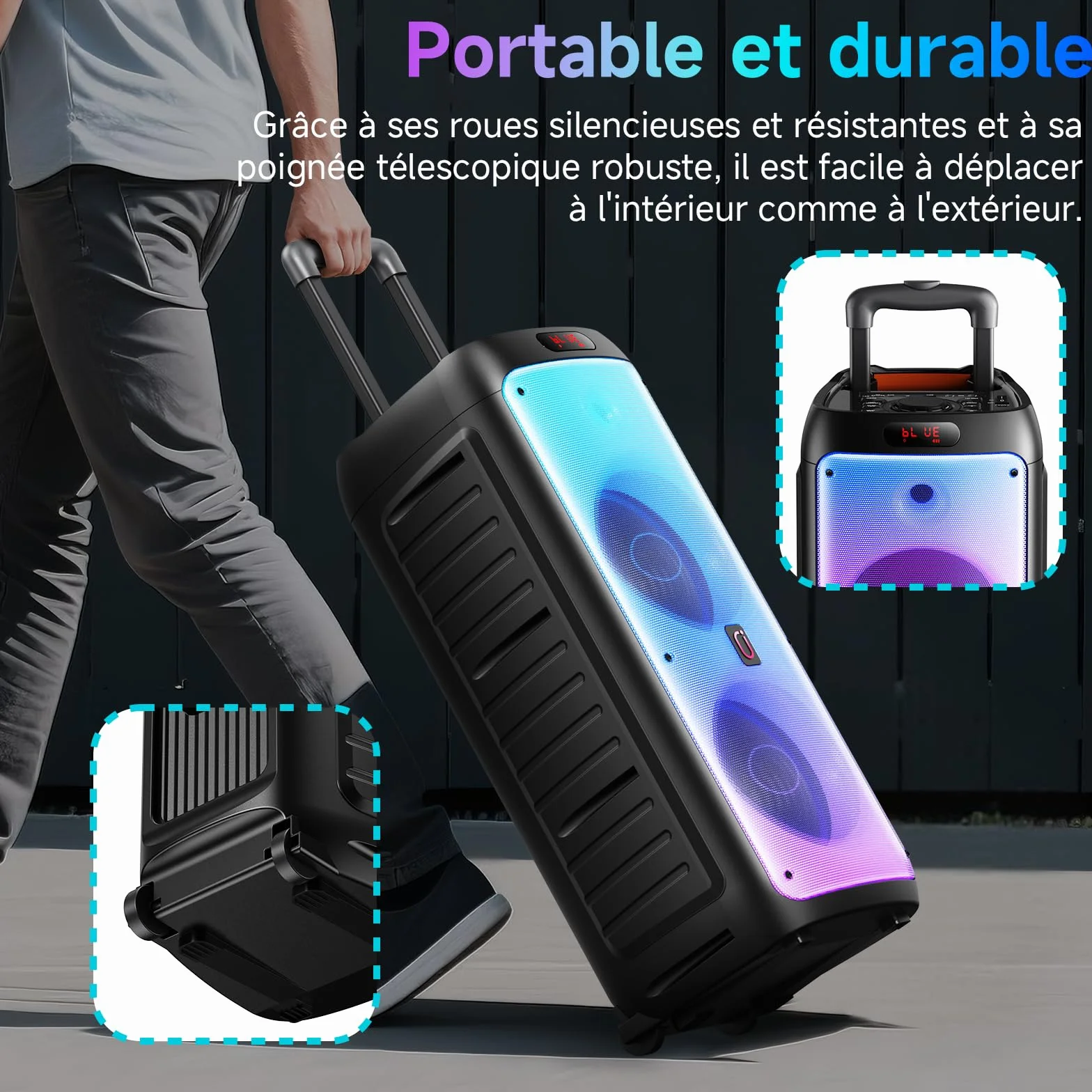 Système Karaoke Bluetooth Portable avec 2 Microphones sans Fil, Enceinte LED Professionnelle, Support USB/TF/AUX/MIC/TWS