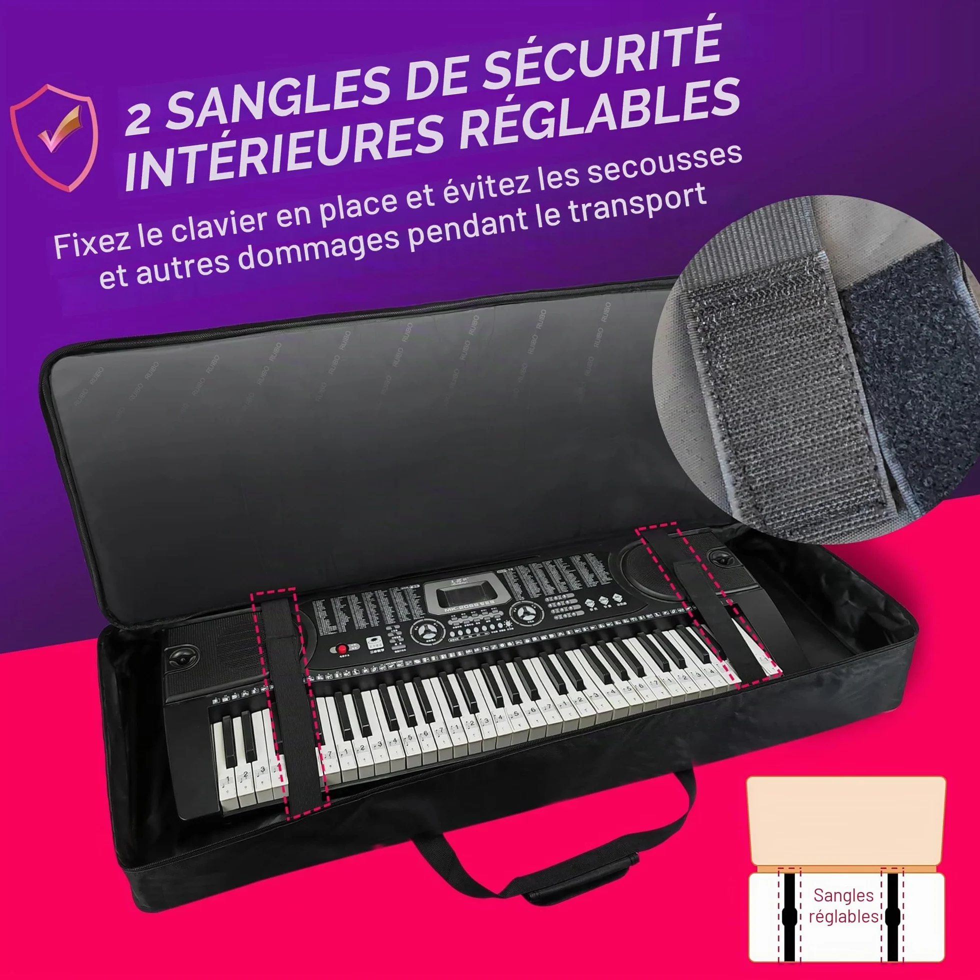 Ruibo Housse de Transport pour Clavier 61 Touches, Tissu Oxford 600D imperméable, 101,6 x 40,6 x 15,2 cm, Noir + Rouge