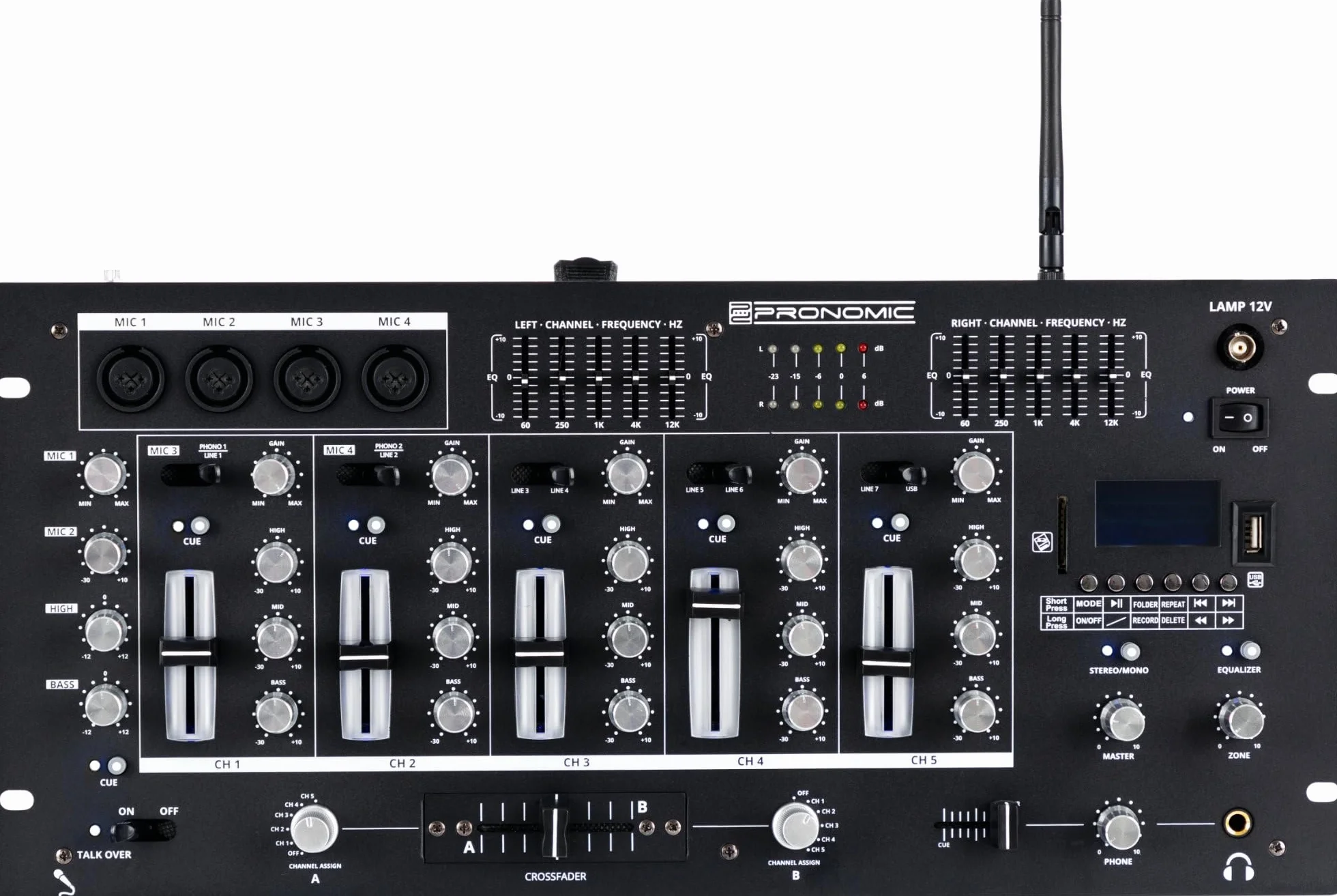 Pronomic DX-165REC MKII DJ-Mixer 5 canaux lecteur USB/SD/Bluetooth Cue enregistrement 4 entrées micro Égaliseur graphique