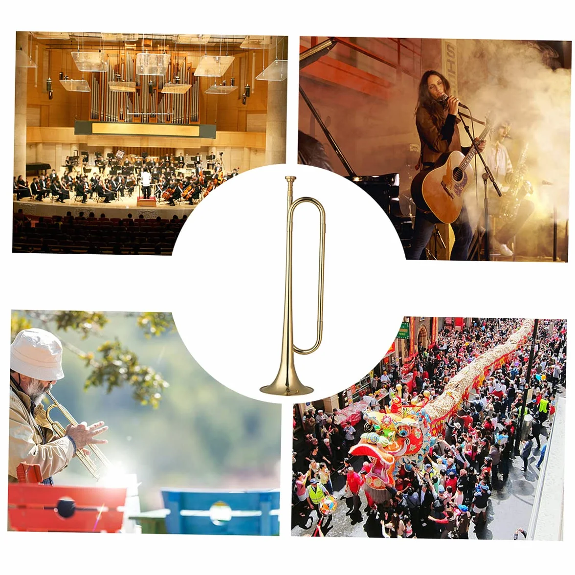 Trompette Clairon Musical Laiton C Bugle Call Plaqué Or 18,7 Pouces Instrument Débutants