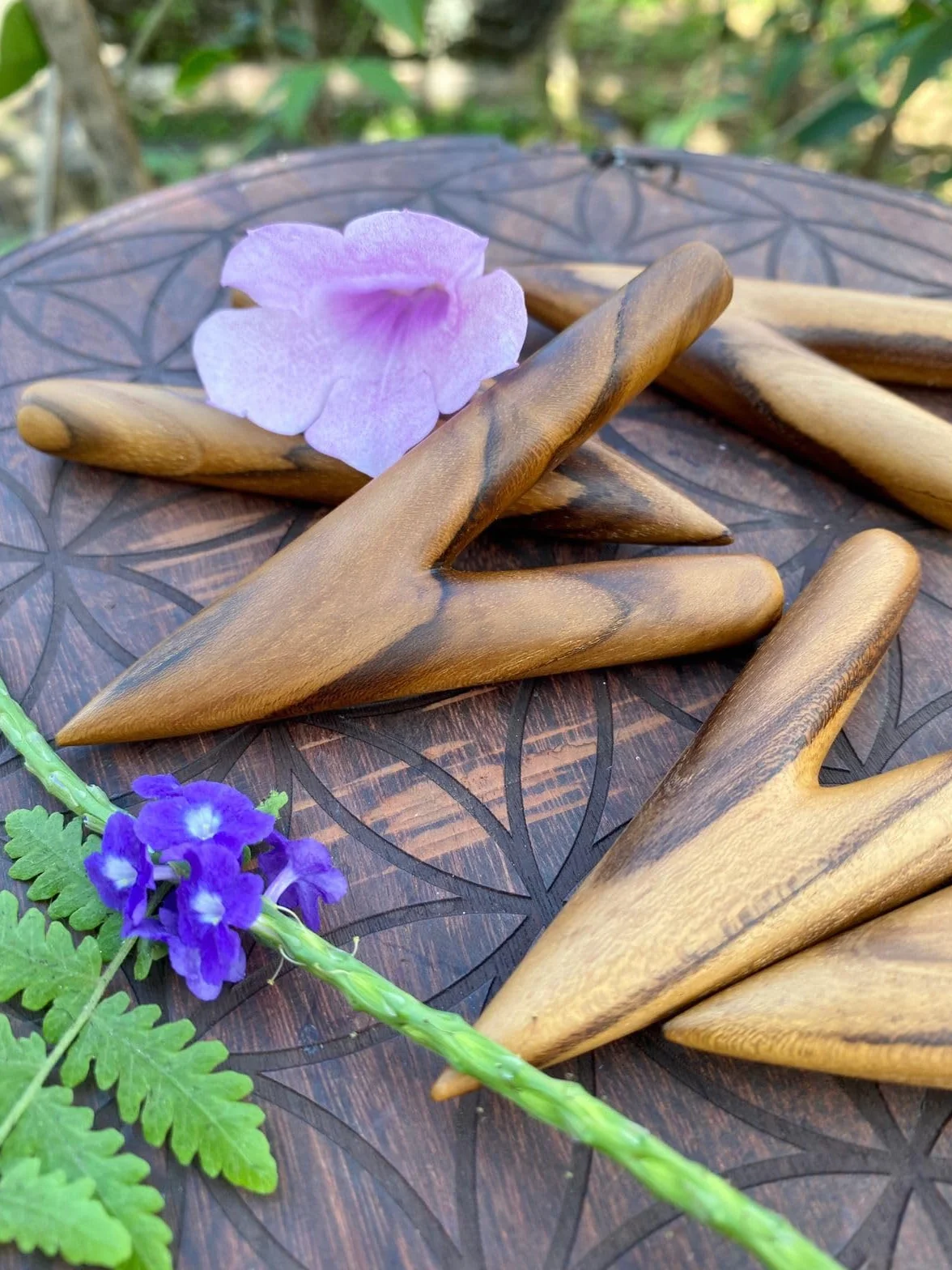Sifflets chamaniques Amazonas Teak Rapei Rituel Poussière