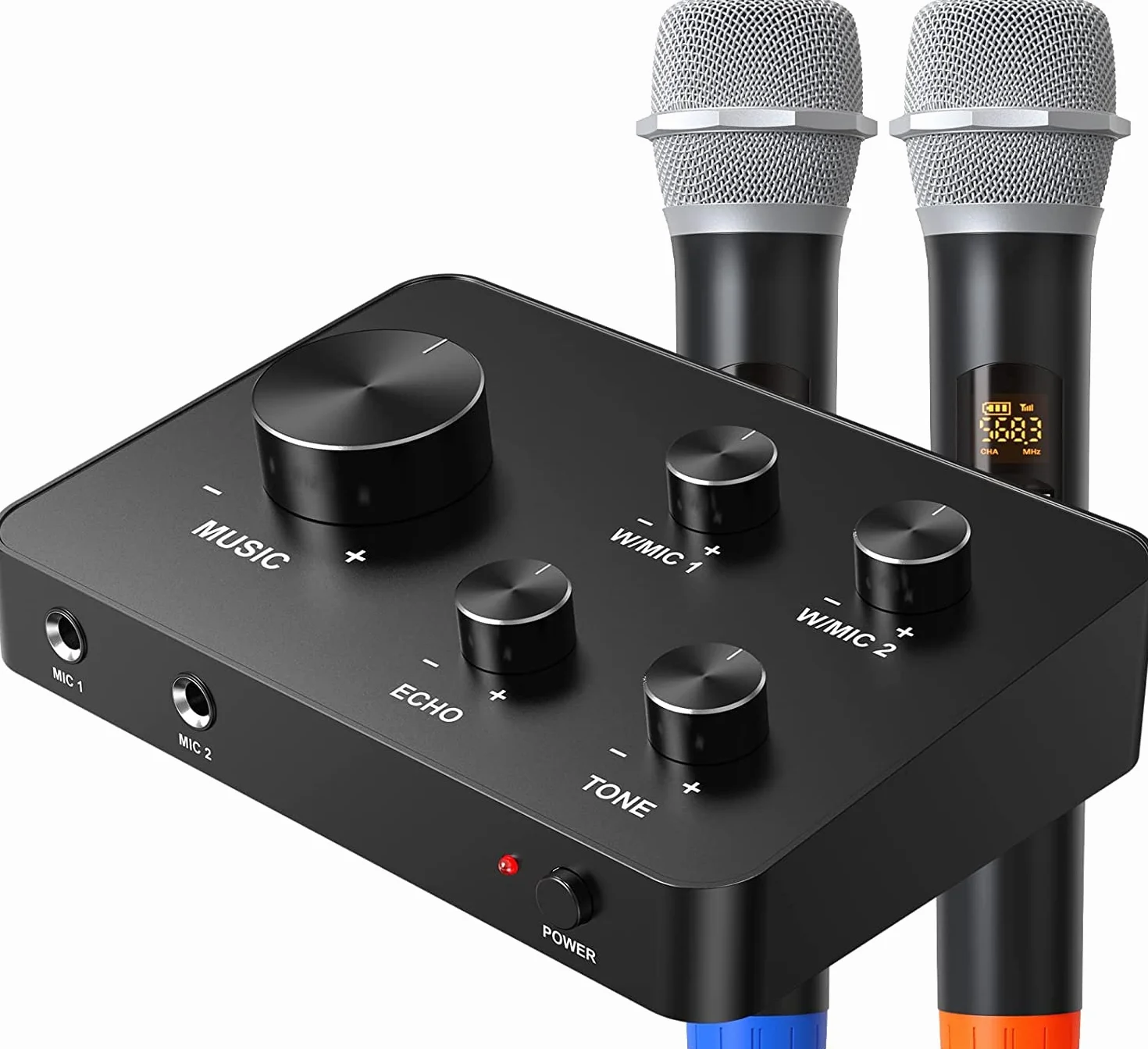Karaoke Micro sans Fil UHF Double Portable Bluetooth pour TV PC Fête DJ Haut-Parleur 100FT