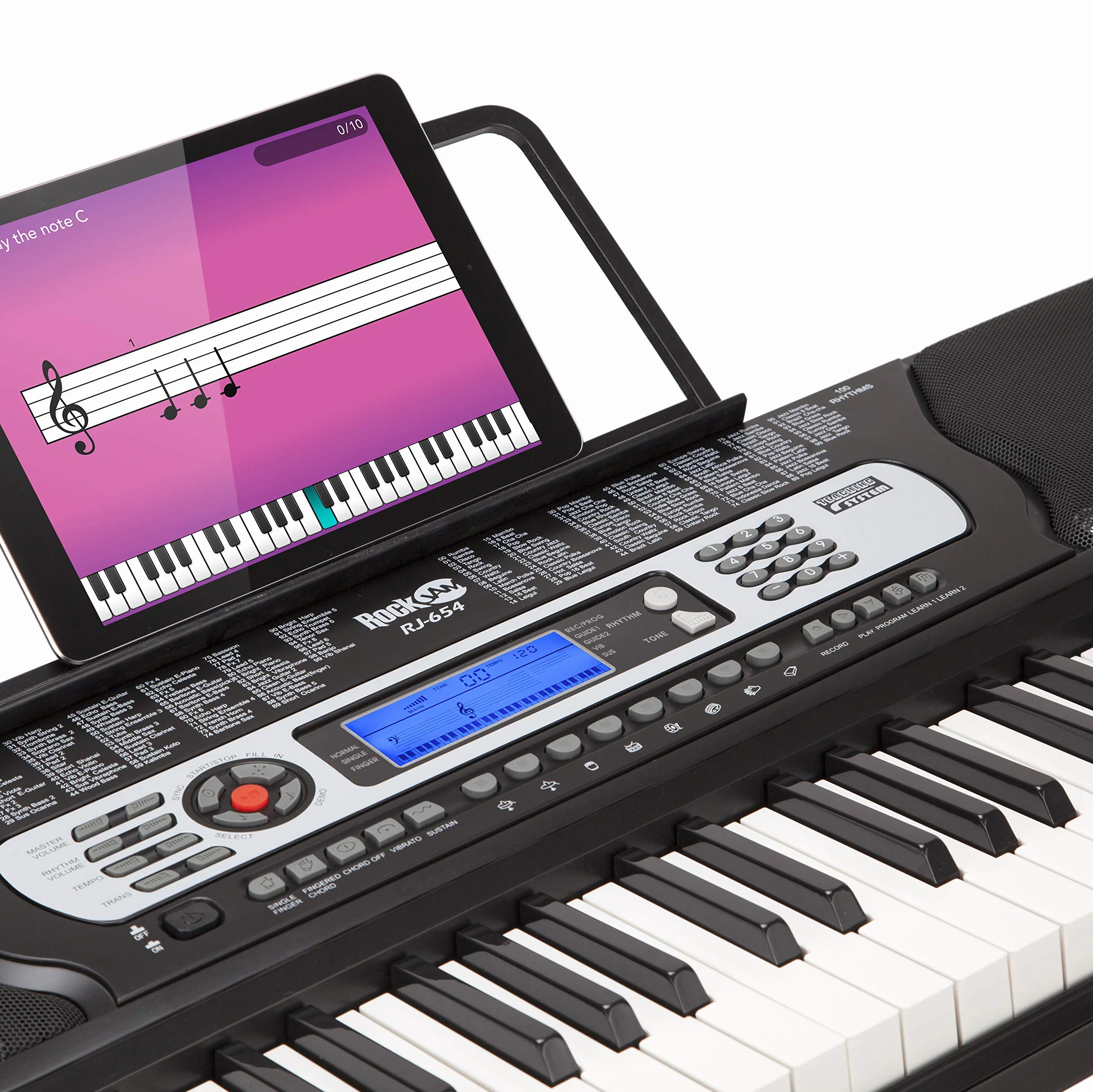RockJam Clavier musical 54 touches avec pupitre et autocollants notes piano