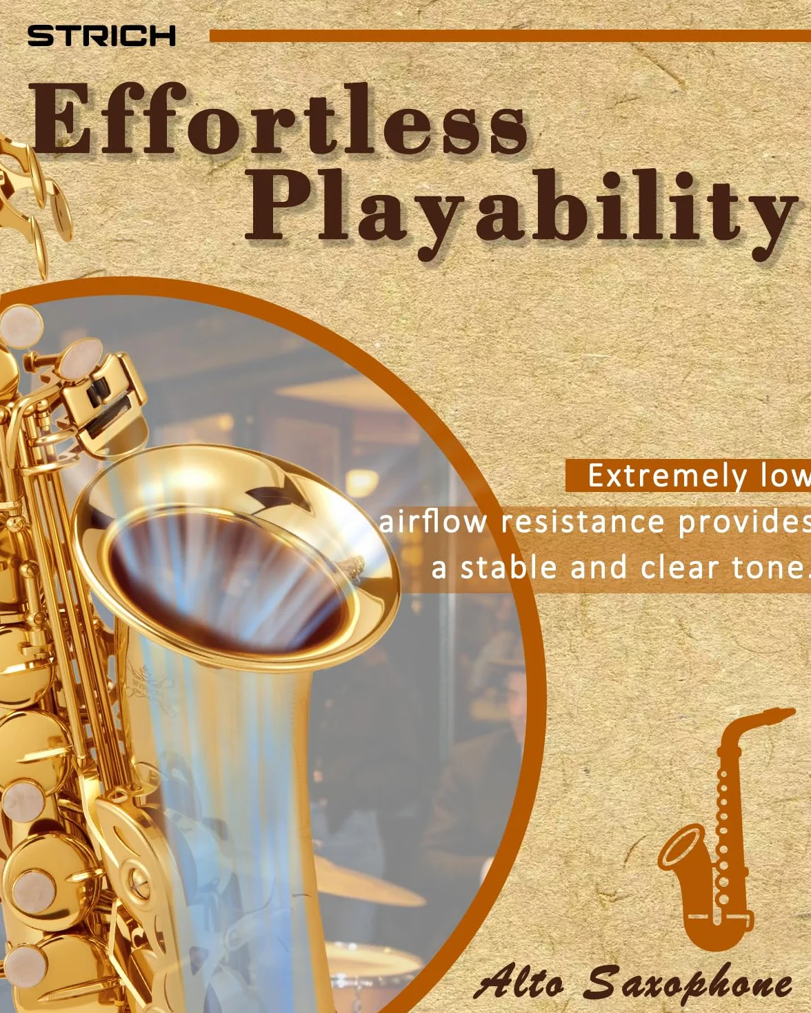 STRICH SSA-31 Kit de saxophone alto en cuivre pour débutants avec sangle, bec et anches