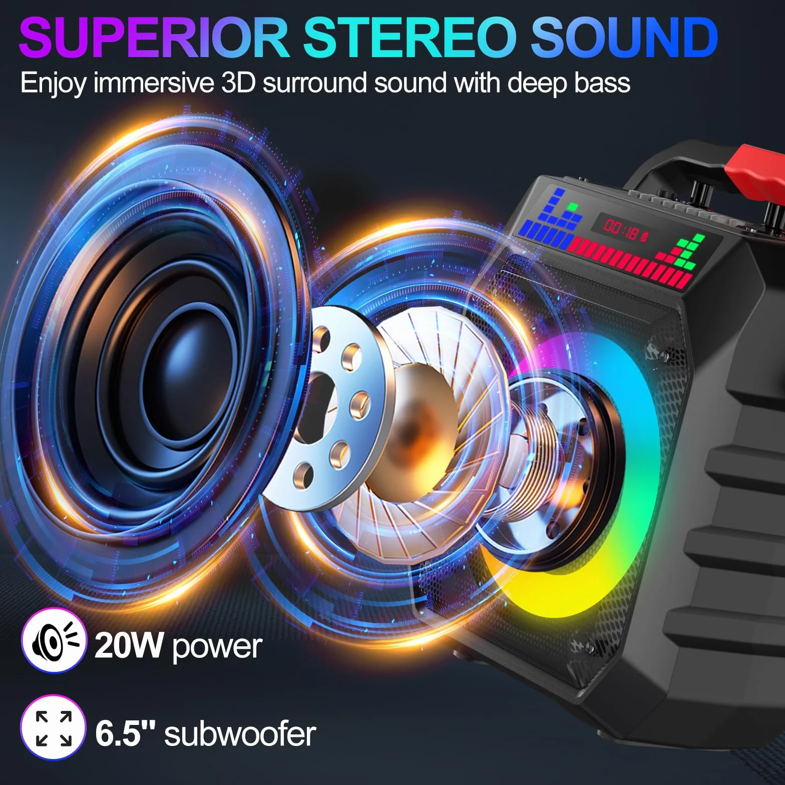 Enceinte Bluetooth Portable Karaoké avec 2 Microphones sans Fil, Lumières RGB, Système PA, USB/TF/AUX