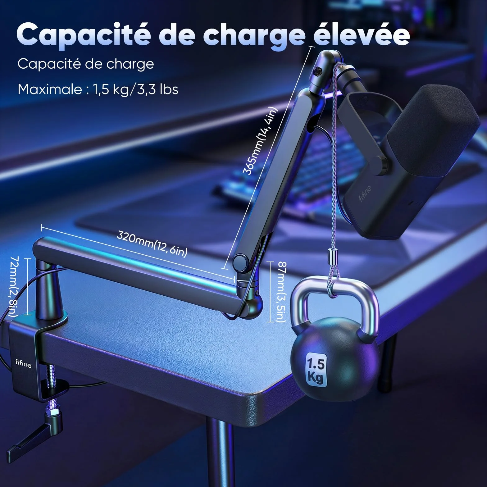FIFINE Bras de Micro, Support Microphone avec Pince de Bureau, Adaptateur Vis, Gestion Câbles pour Podcast Streaming Studio Gaming