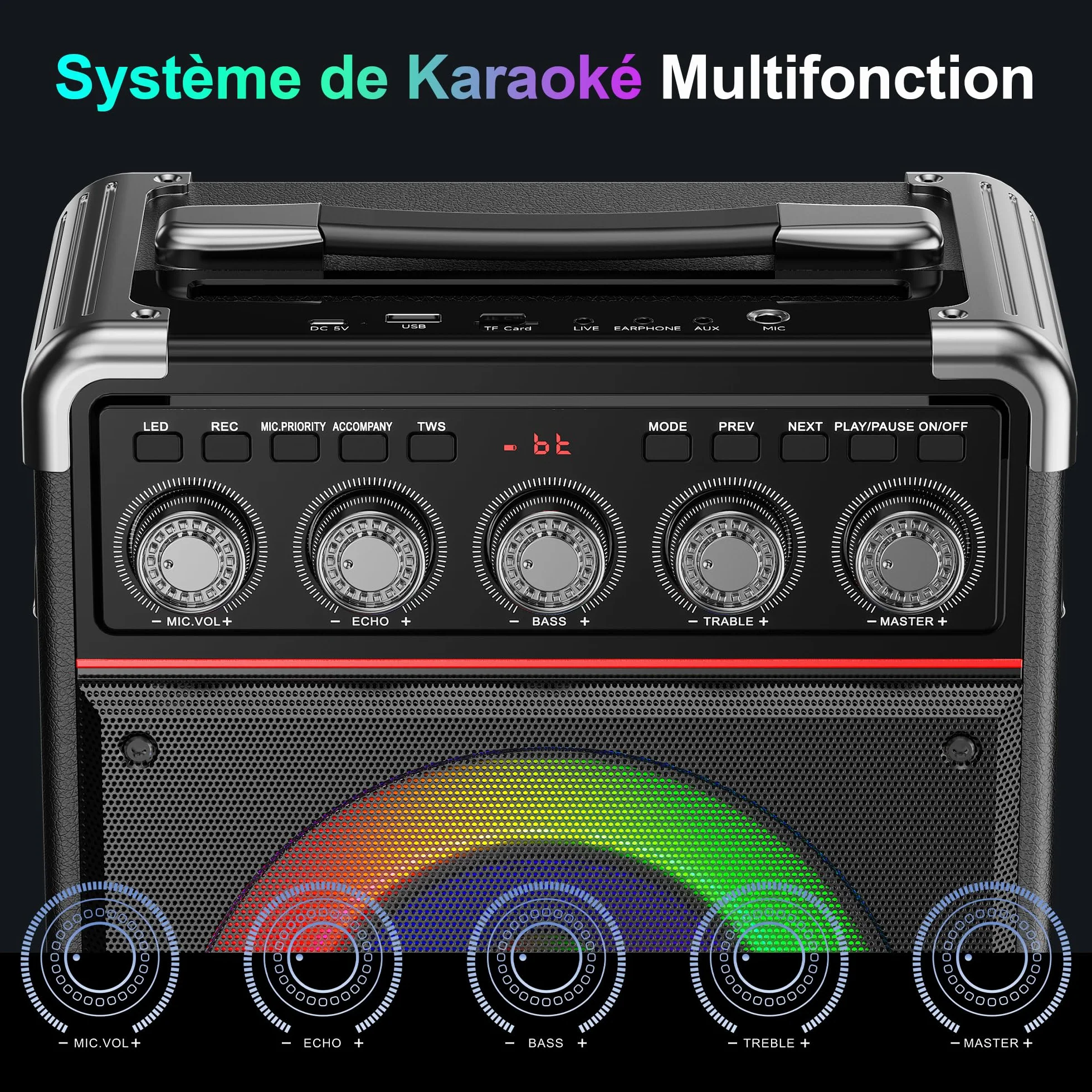 JYX Enceinte Karaoke 100W sans Fil Autonomie 24h DSP Bicœur