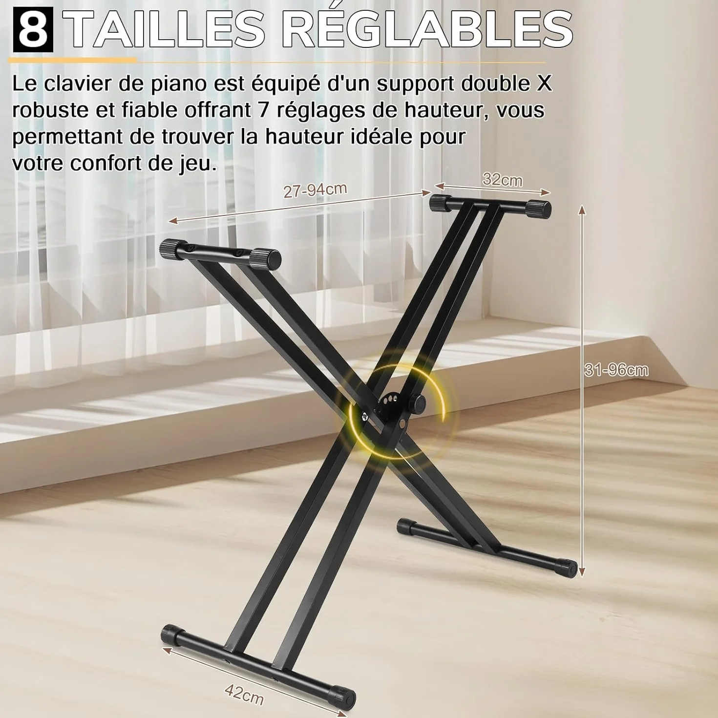 LEADZM Piano Numérique Semi-Marteau 88 Touches, Clavier Électronique avec Pédale Sustain, MIDI, Pupitre, Écouteurs Noir