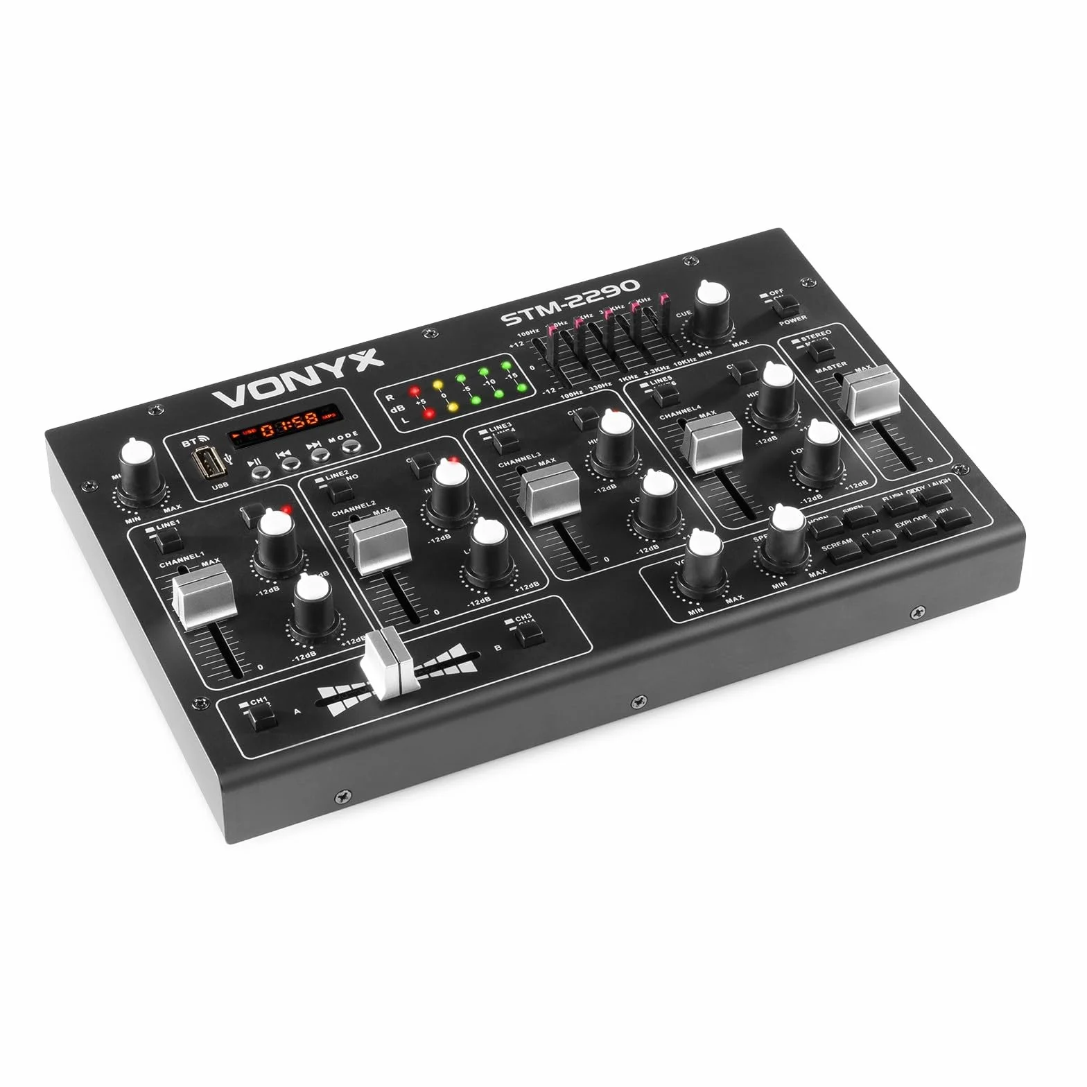 Vonyx STM2290 Table de Mixage DJ 8 Canaux Bluetooth USB Entrée Micro Sortie Casque