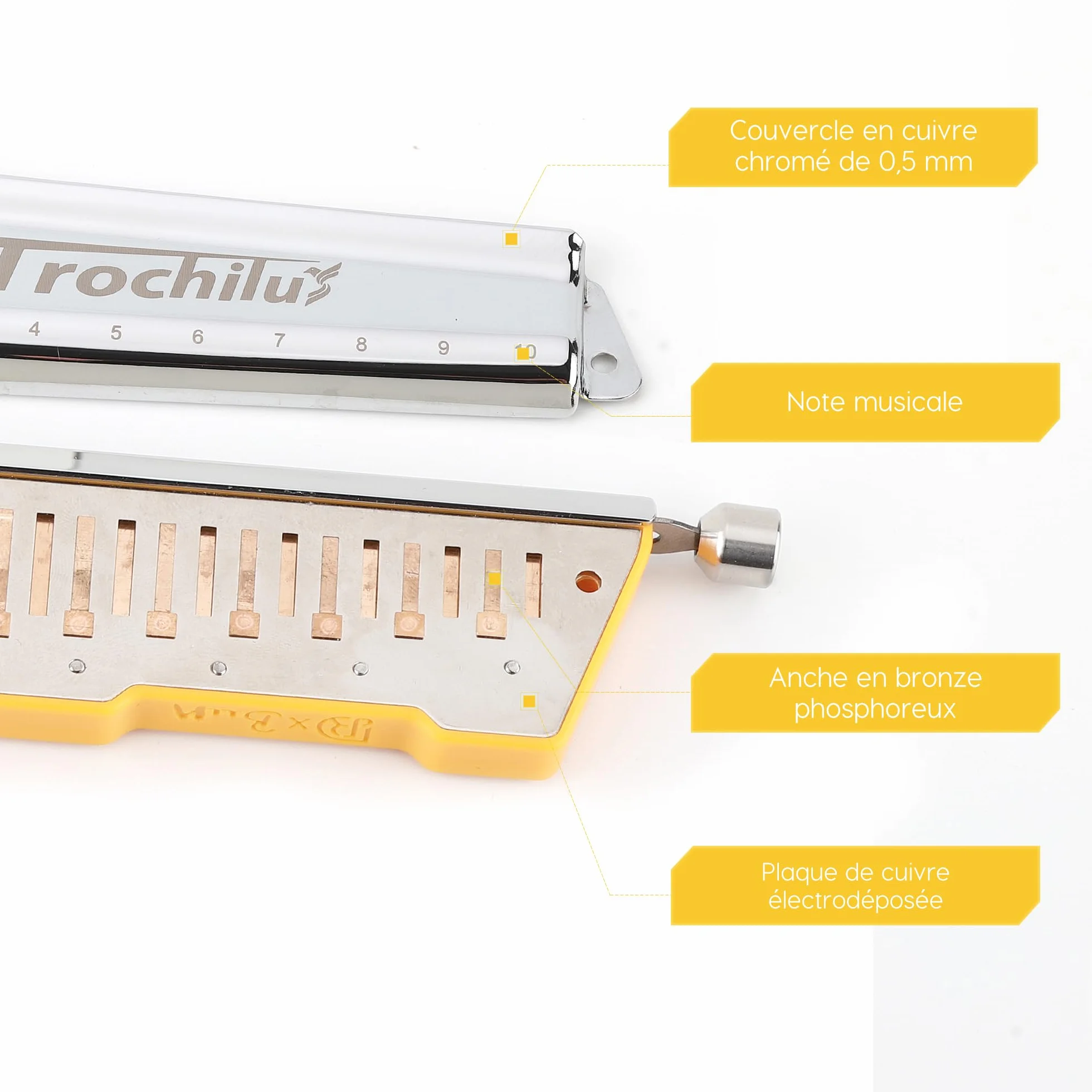 JDR Trochilus Harmonica Chromatique 10 Trous Clé de C avec Étui
