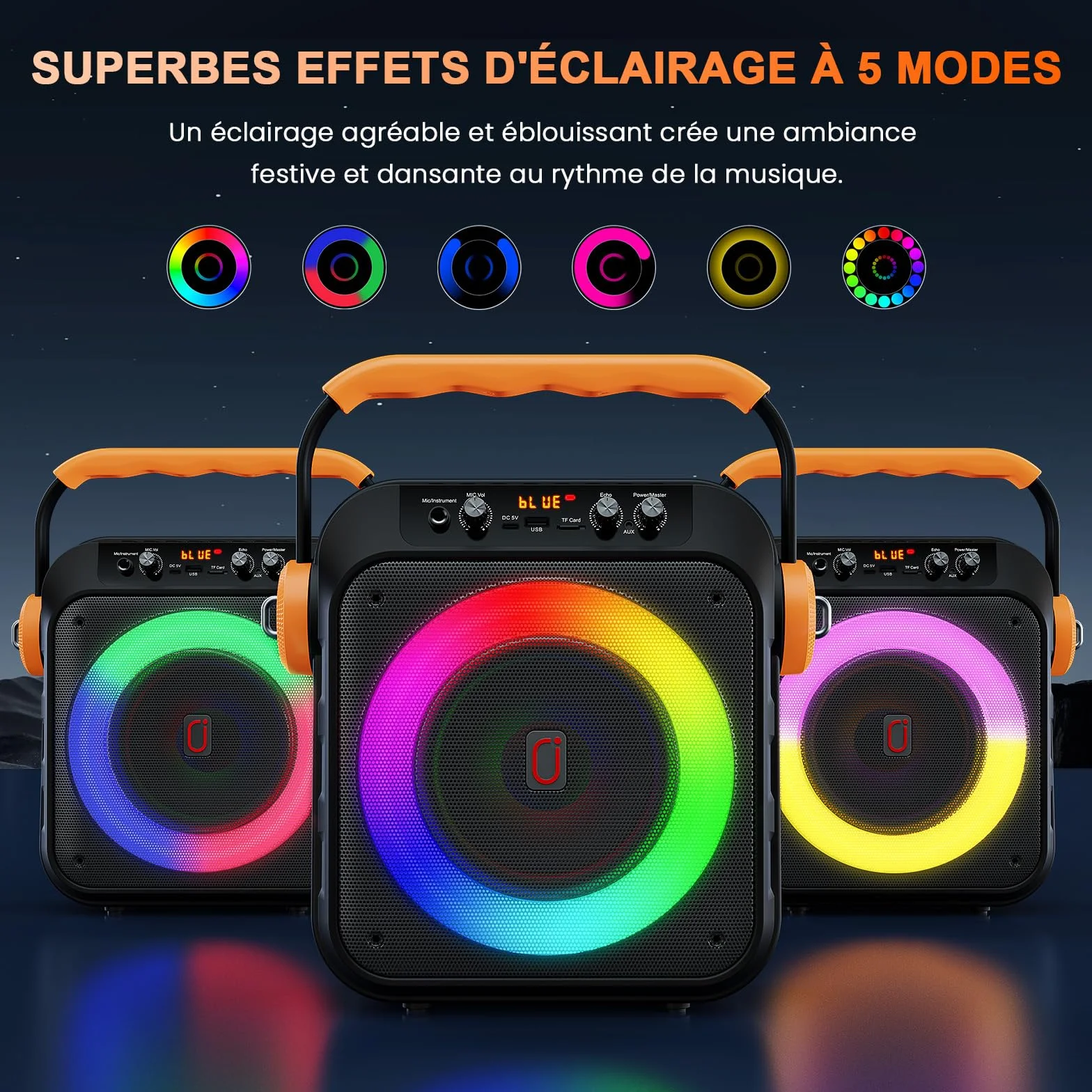 JYX Enceinte Karaoke 80W 2 Micros sans Fil Subwoofer 6,8'' Batterie 6500mAh Lumières LED