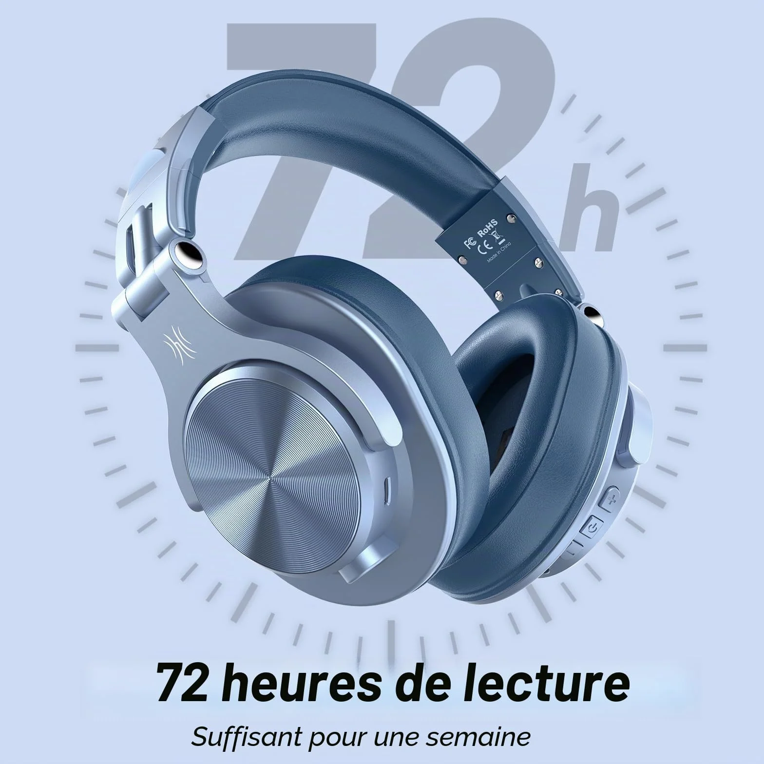 OneOdio A70 Casque Audio Bluetooth Sans Fil 72H, Casque Diadème Fermé avec Port Partagé, Écouteurs 3,5 mm pour DJ, Piano, Guitare, Enregistrement, Bleu Ciel