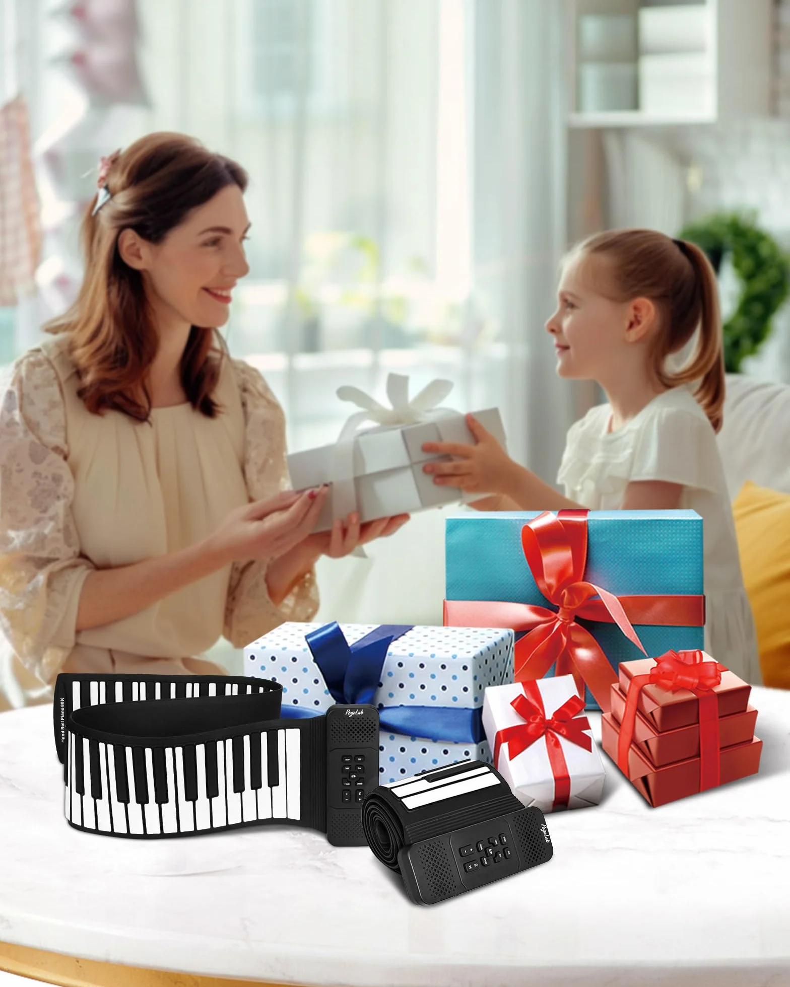 POGOLAB Clavier Piano 88 Touches Enroulable - Portable avec Bluetooth, 128 Tonalités, 128 Rythmes, Pédale