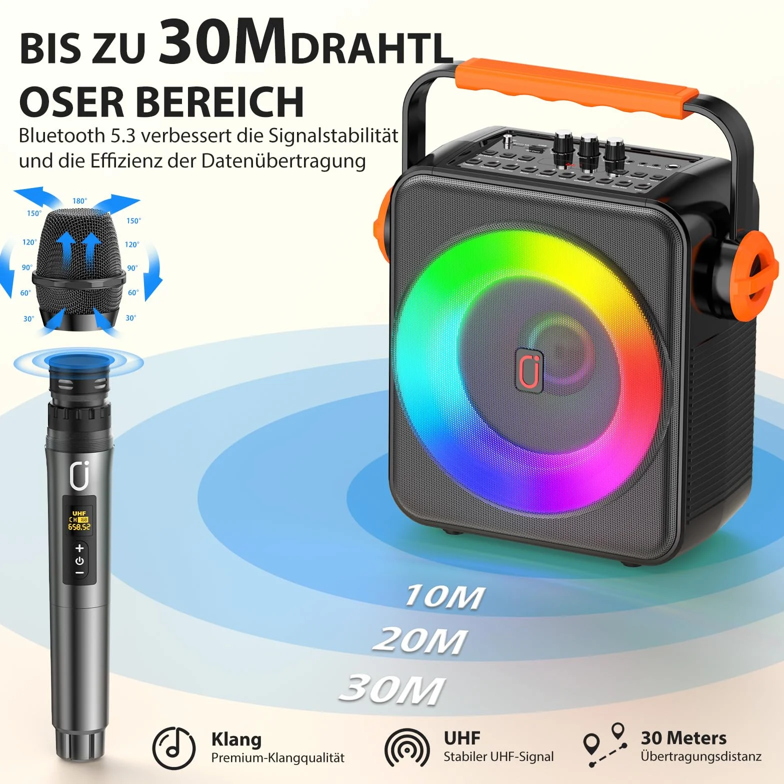 Karaoke Machine Bluetooth 5.3 120W Portable Enceinte avec Lumière RVB DSP