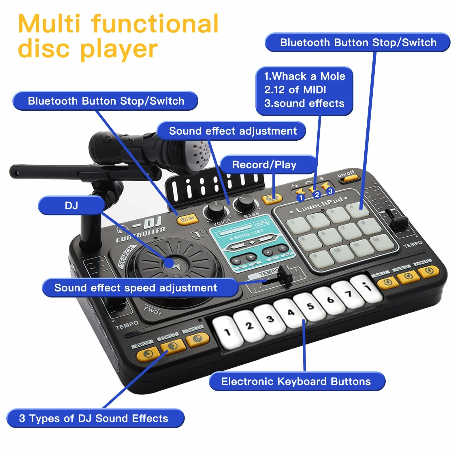Le mixeur DJ et le lecteur de disques pour enfants avec microphone Bluetooth