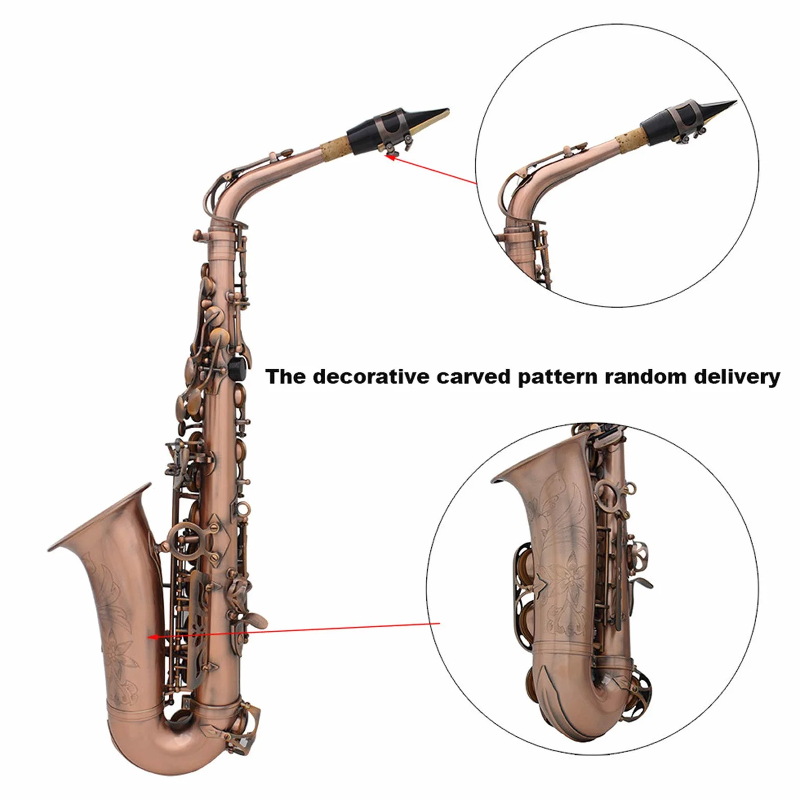 Saxophone alto en forme de coquille d'ormeau avec étui et gants de nettoyage (Rouge brun)