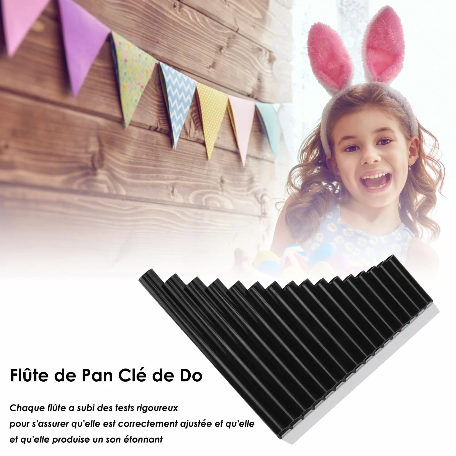Flûte de Pan 16 tuyaux Instrument de Musique Facile à Apprendre et à Jouer Noir