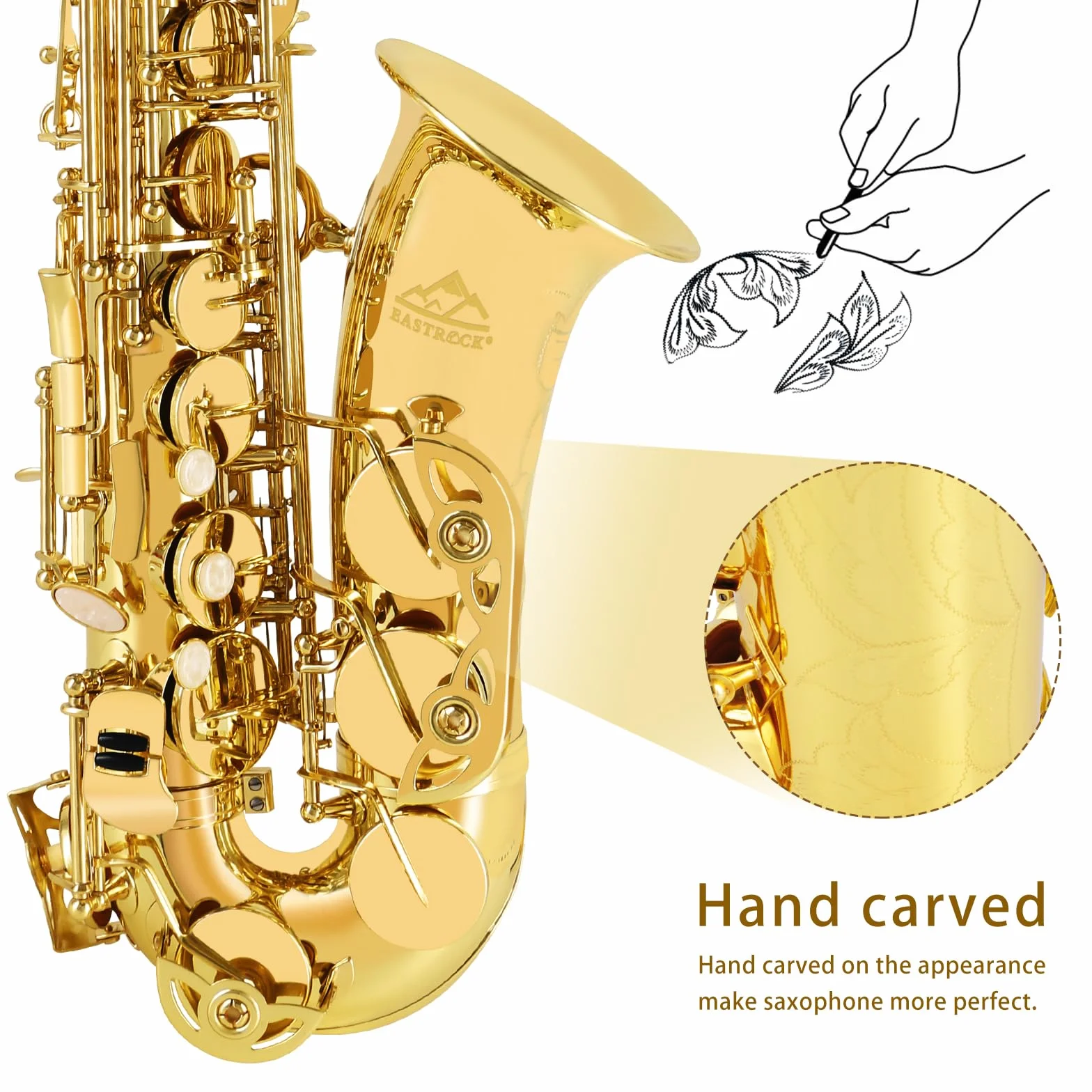 EASTROCK Saxophone Alto E Plat en Laiton Laqué Doré, Étui Rigide Inclus