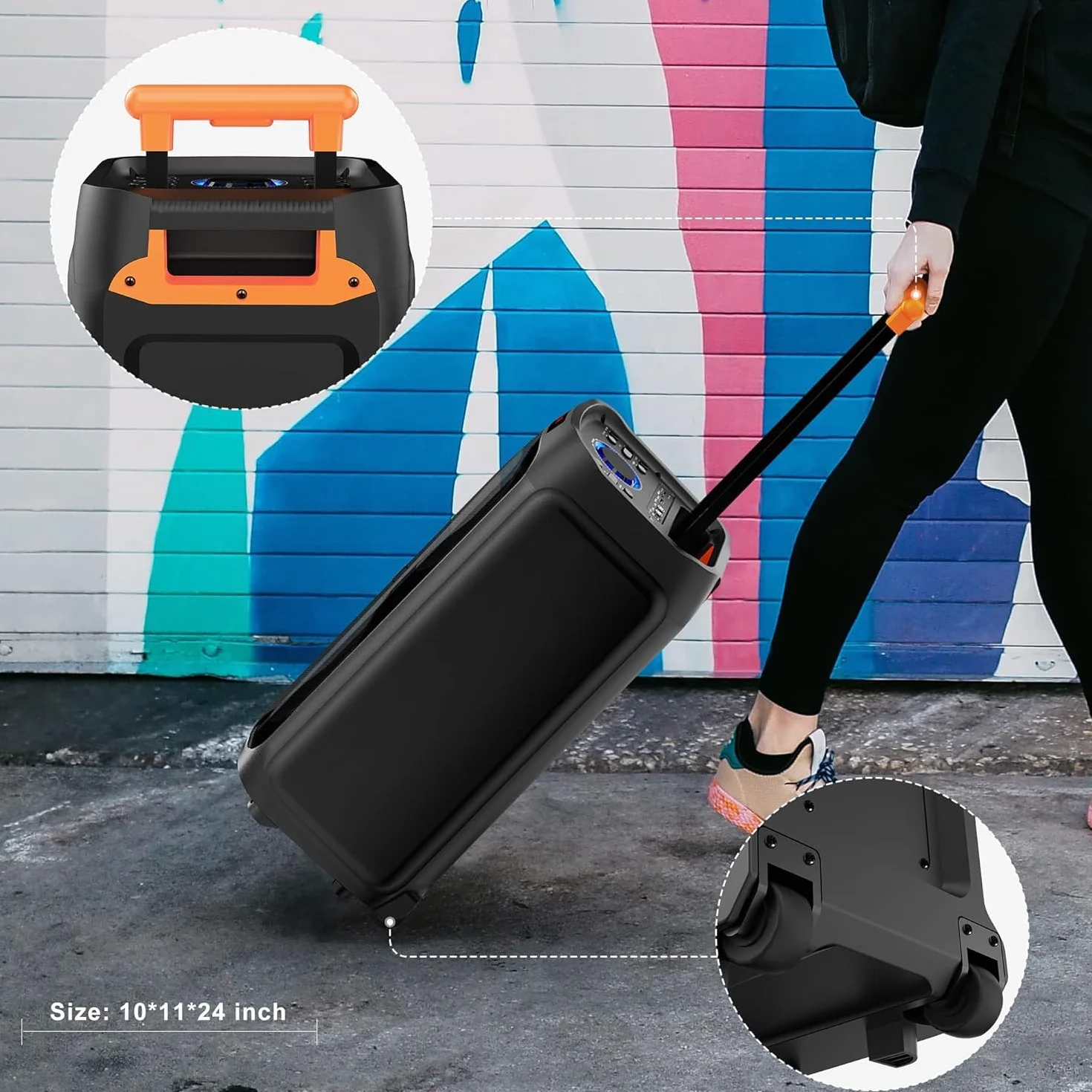 Enceinte Bluetooth 5.3 500W avec Subwoofer 8" et 2 Micros sans Fil, Système PA avec Lumières DJ pour Fêtes