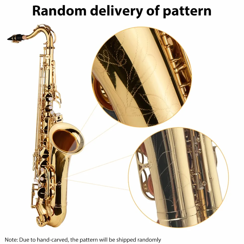 Saxophone Ténor Doré B Instrument à Vent pour Débutants avec Étui et Accessoires