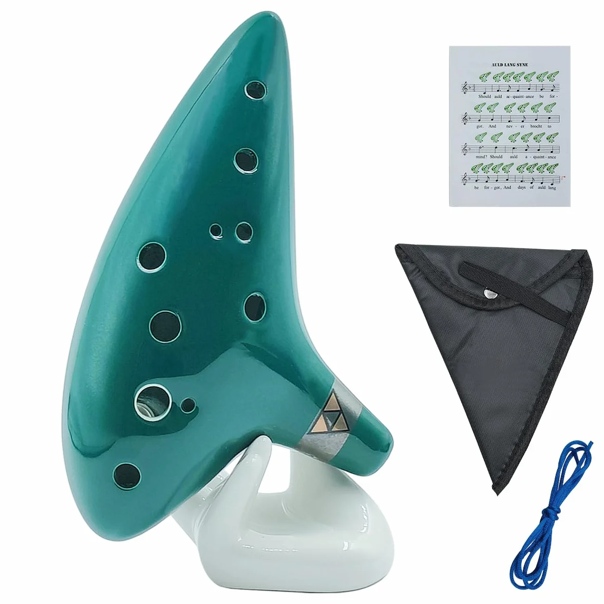 Ocarina en céramique 12 trous Alto Do Instrument de musique avec sangle de cou Boîte cadeau Noir