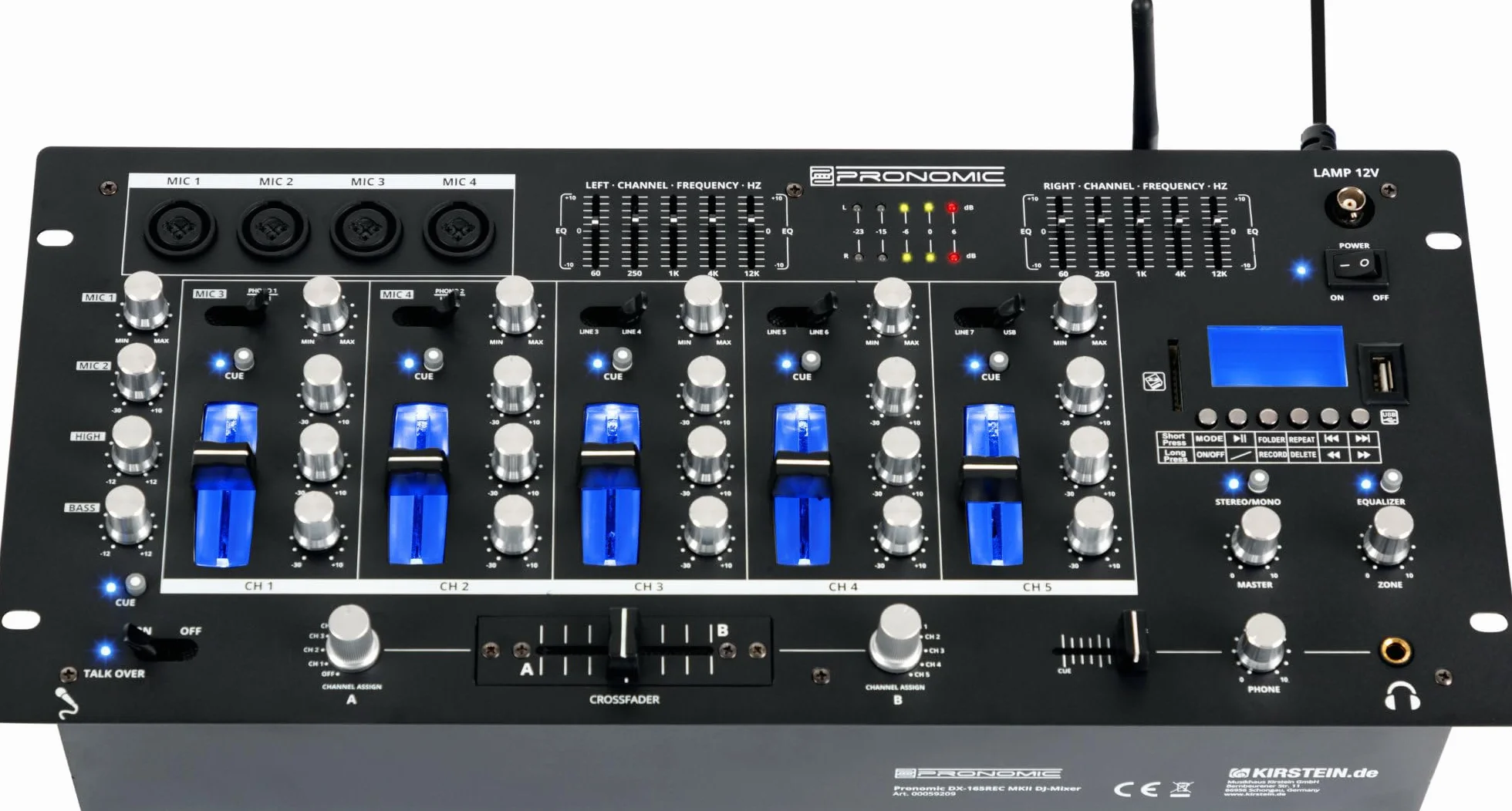 Pronomic DX-165REC MKII DJ-Mixer 5 canaux lecteur USB/SD/Bluetooth Cue enregistrement 4 entrées micro Égaliseur graphique