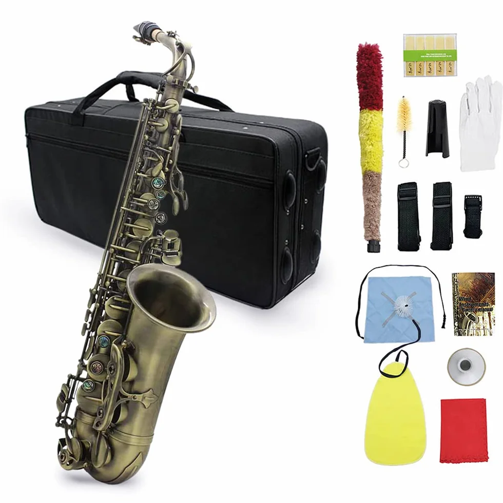 Saxophone Alto Btuty en Mi Bémol Finition Antique Haute Courbée Clé Sculptée Avec Étui Gants Chiffon Sangles Brosse