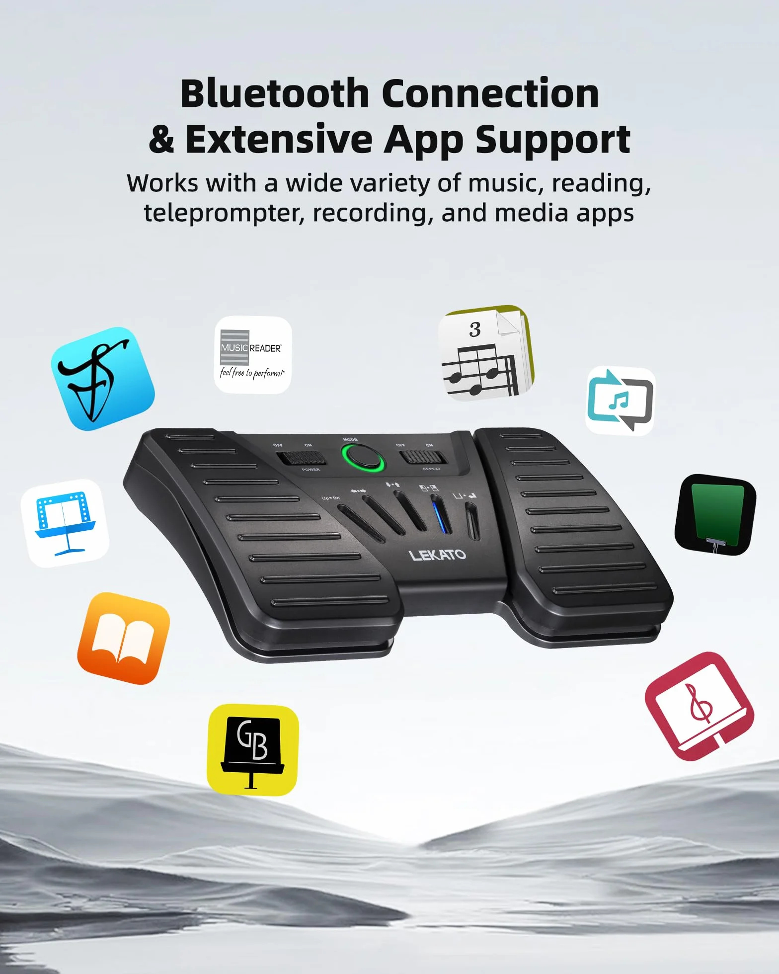 LEKATO Bluetooth Page Turning Pédale sans fil, tourne-page Bluetooth, contrôleur rechargeable pour téléphone, tablettes, 5 modes
