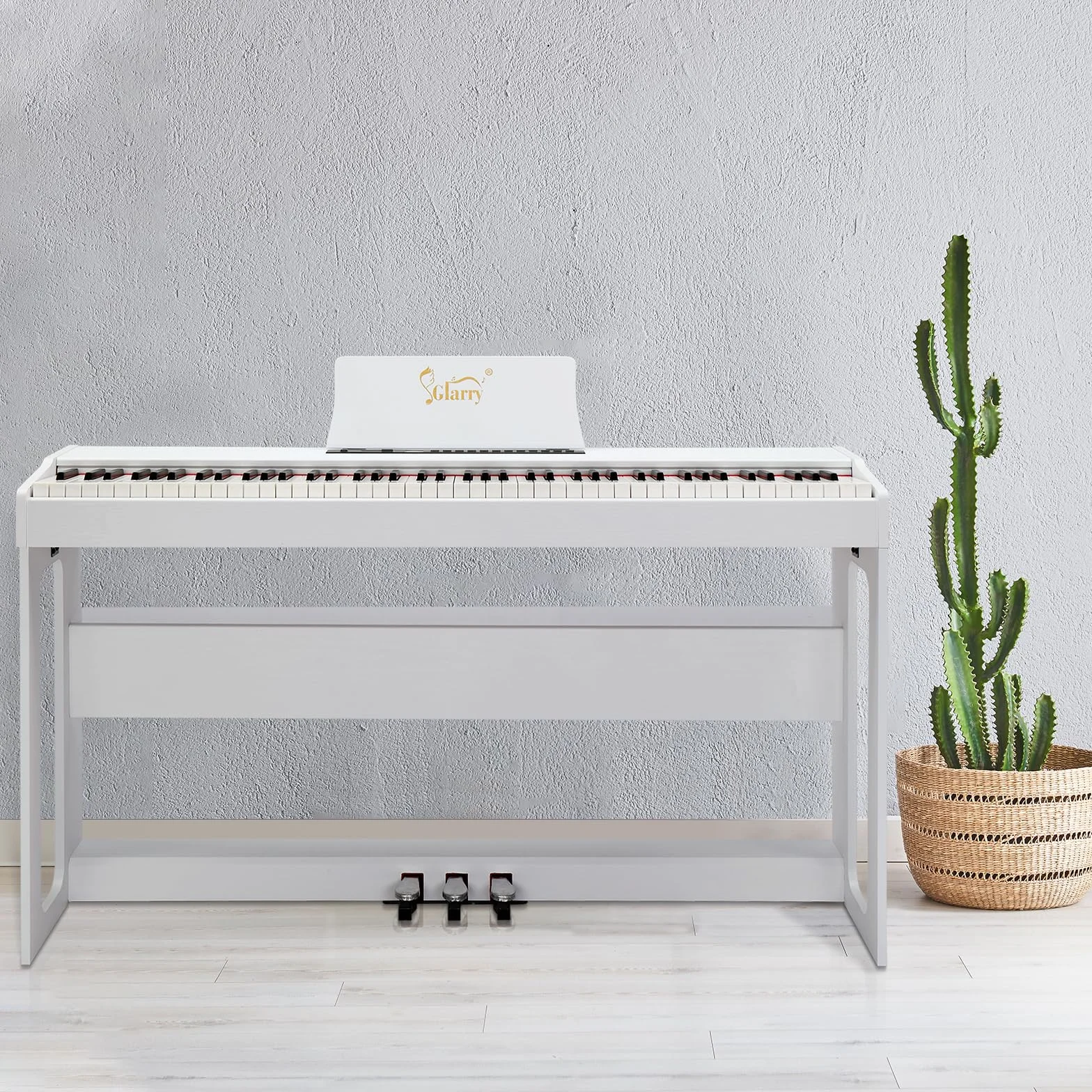 Piano Numérique 88 Touches Pondérées Glarry Domicile avec MIDI-USB, Bluetooth, Haut-Parleurs Stéréo, Action du Marteau, Clavier Fullsize Blanc