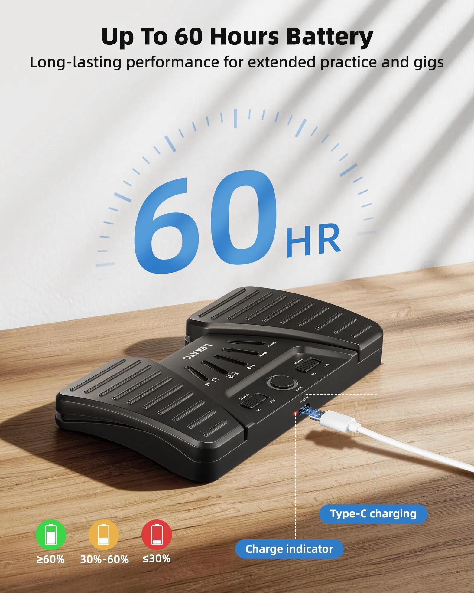LEKATO Bluetooth Page Turning Pédale sans fil, tourne-page Bluetooth, contrôleur rechargeable pour téléphone, tablettes, 5 modes