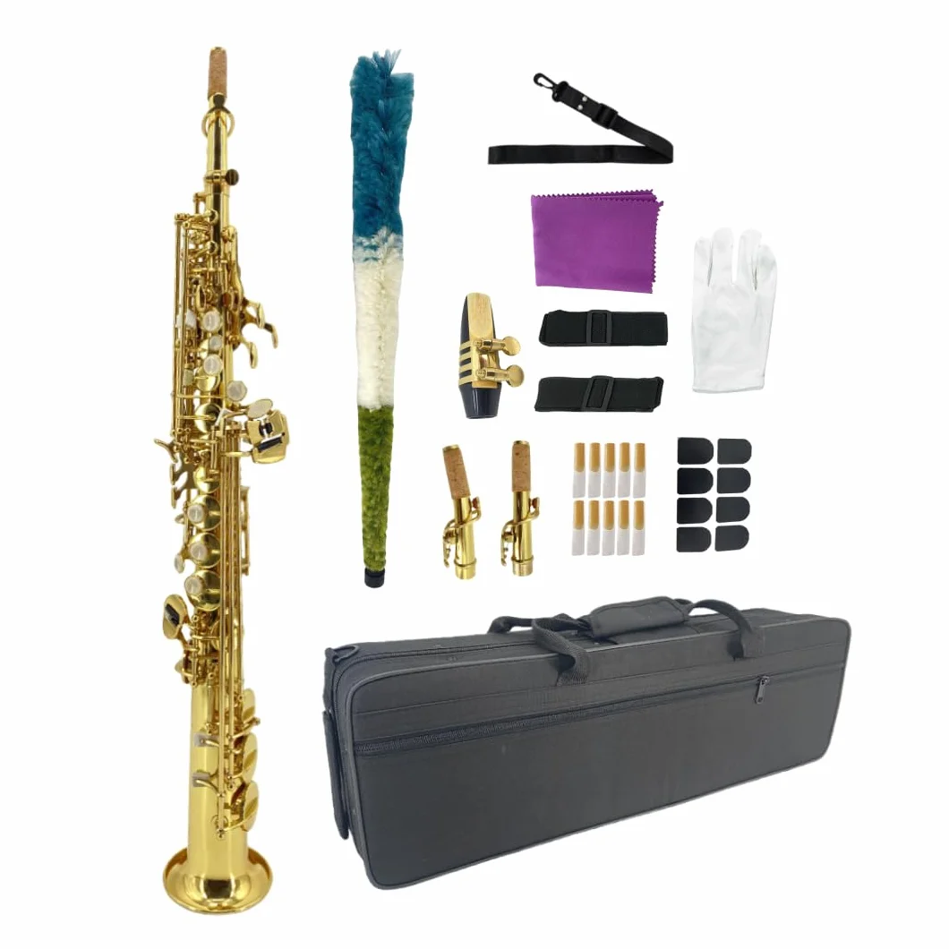 Saxophone soprano droit si bémol laqué doré avec étui embouchure sangle