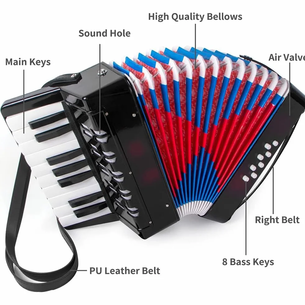 Accordéon Piano 17 Touches 8 Basses Instrument de Musique Enfant Débutants