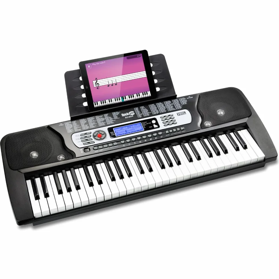 RockJam Clavier musical 54 touches avec pupitre et autocollants notes piano