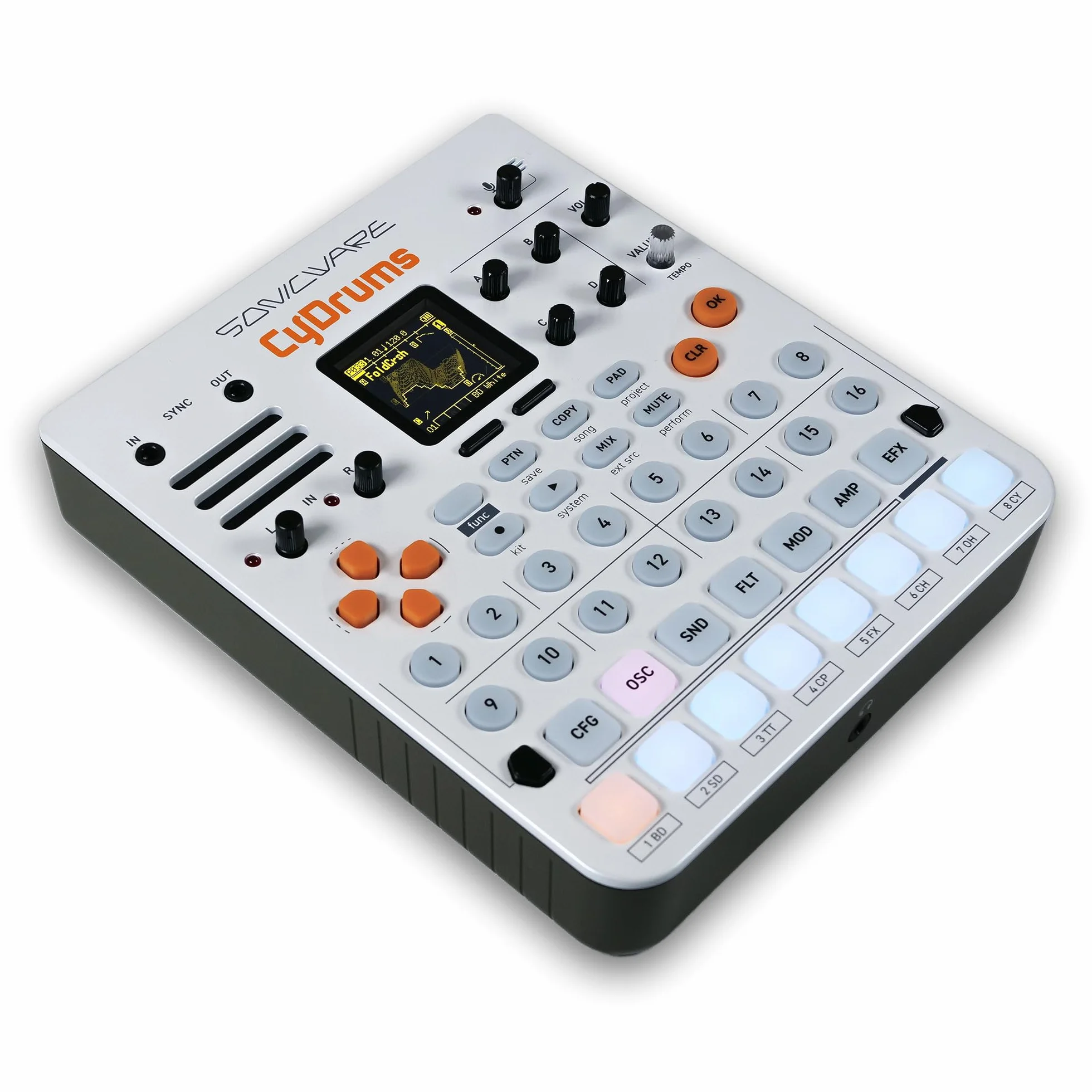 Sonicware CyDrums Expressive Drum Synthesizer Neo-Hyperactive Drum Machine Wavetable Velocity Pressure Modulation Built-in Speaker Battery-powered