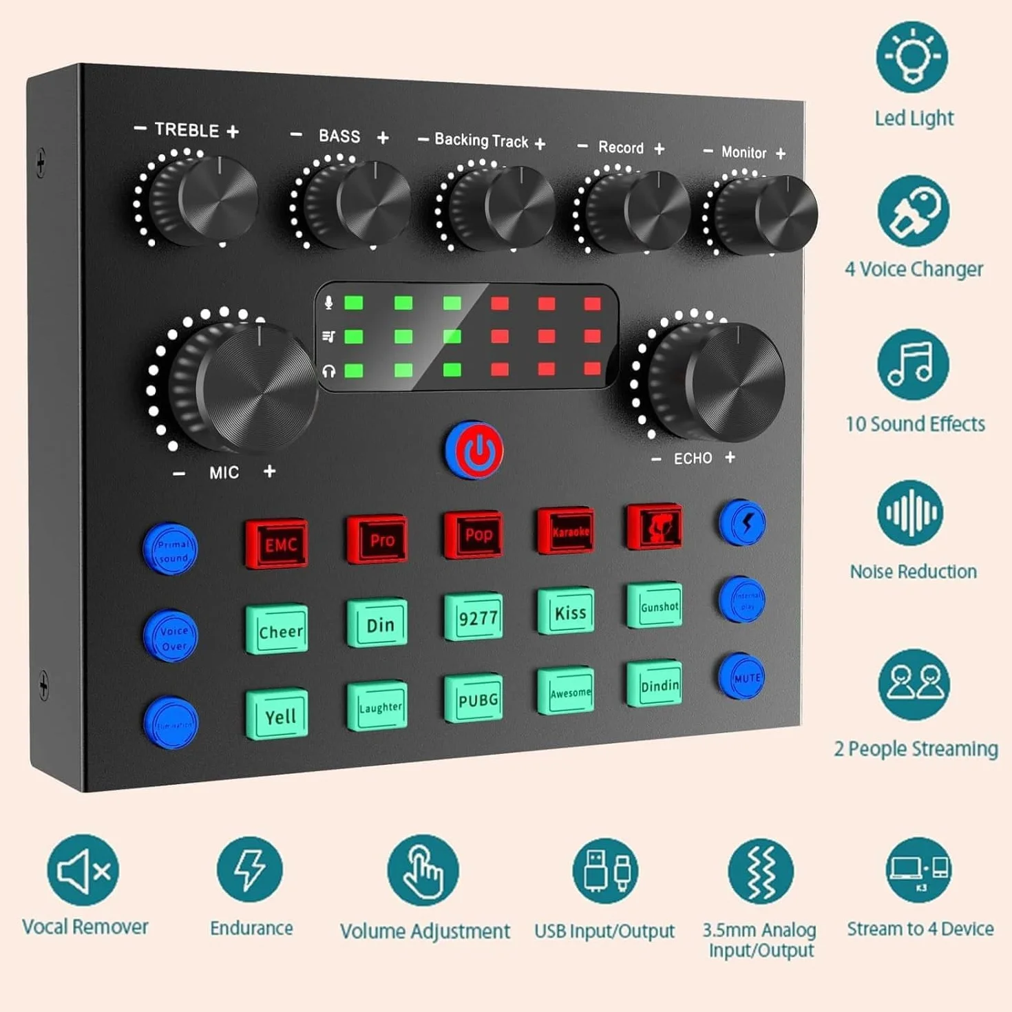 Ensemble de Podcast Micro Gaming Carte Son Karaoke Table de Mixage DJ Set Interface Audio USB Microphone à Condensateur Bluetooth Streaming