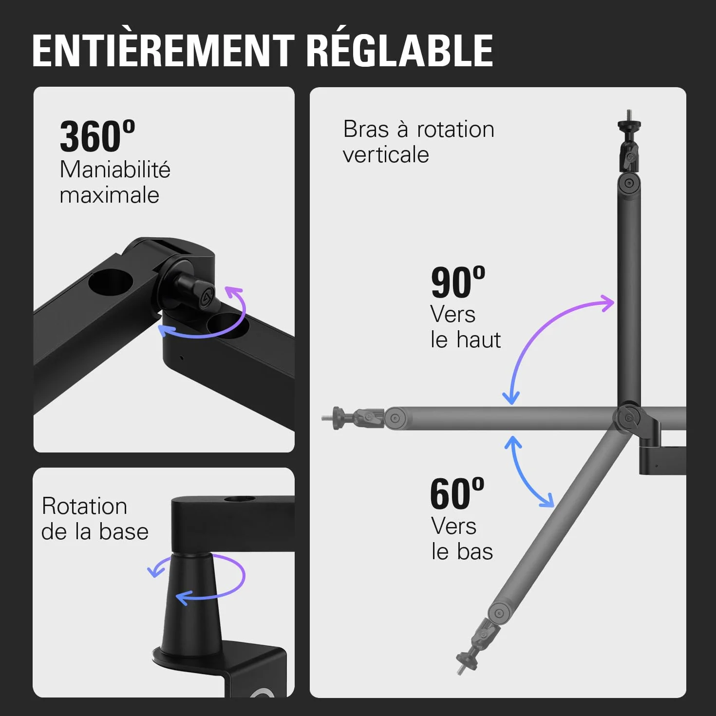Elgato Wave Mic Arm LP - Perche micro compacte avec passe-câbles, pince bureau, réglable pour podcast streaming jeu