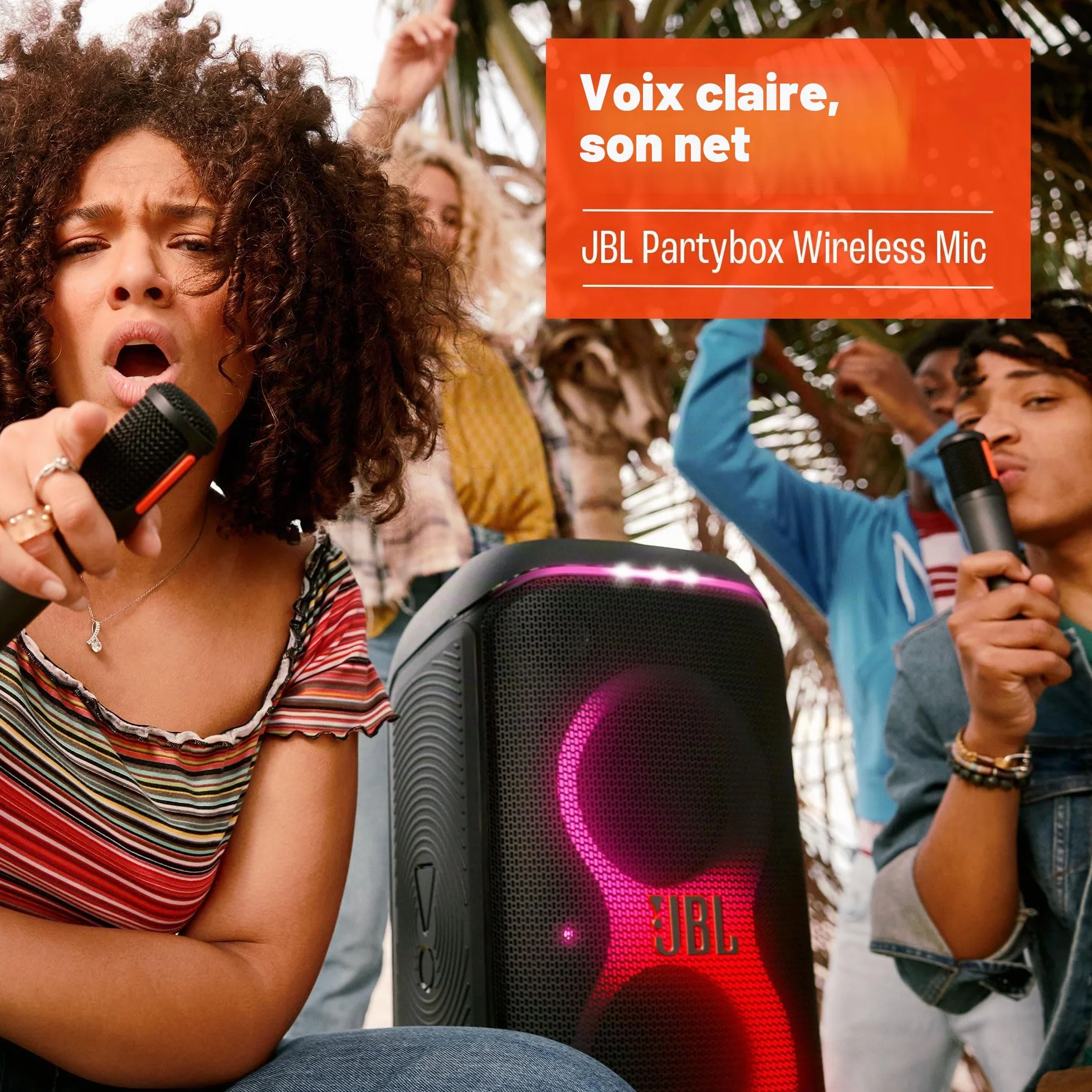 JBL PartyBox Microphone sans Fil 2 Microphones numériques Batterie Rechargeable 20 Heures 700 mAh Voix Claire Son Net Connexion 2,4 GHz